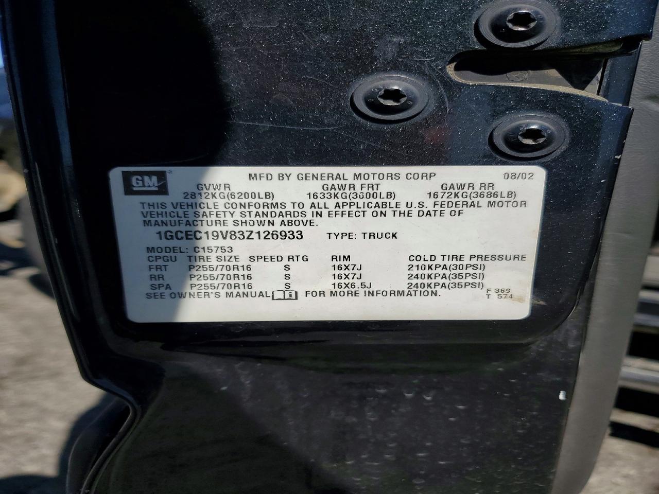 2003 Chevrolet Silverado C1500 Charcoal vin: 1GCEC19V83Z126933