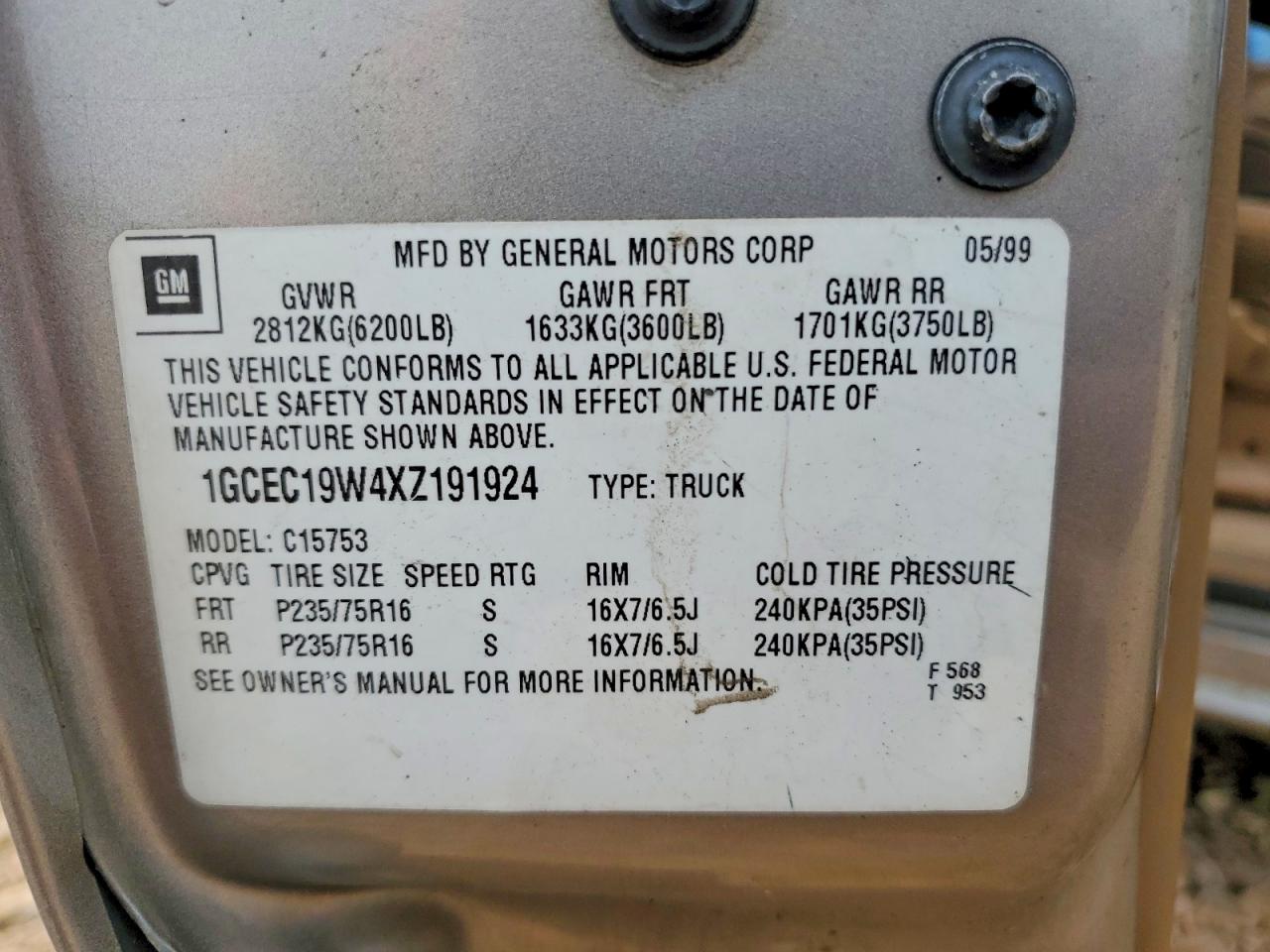 1999 Chevrolet Silverado C1500 Tan vin: 1GCEC19W4XZ191924