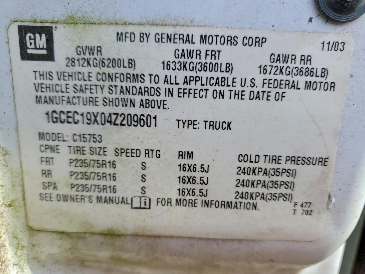 2004 Chevrolet Silverado C1500 White vin: 1GCEC19X04Z209601