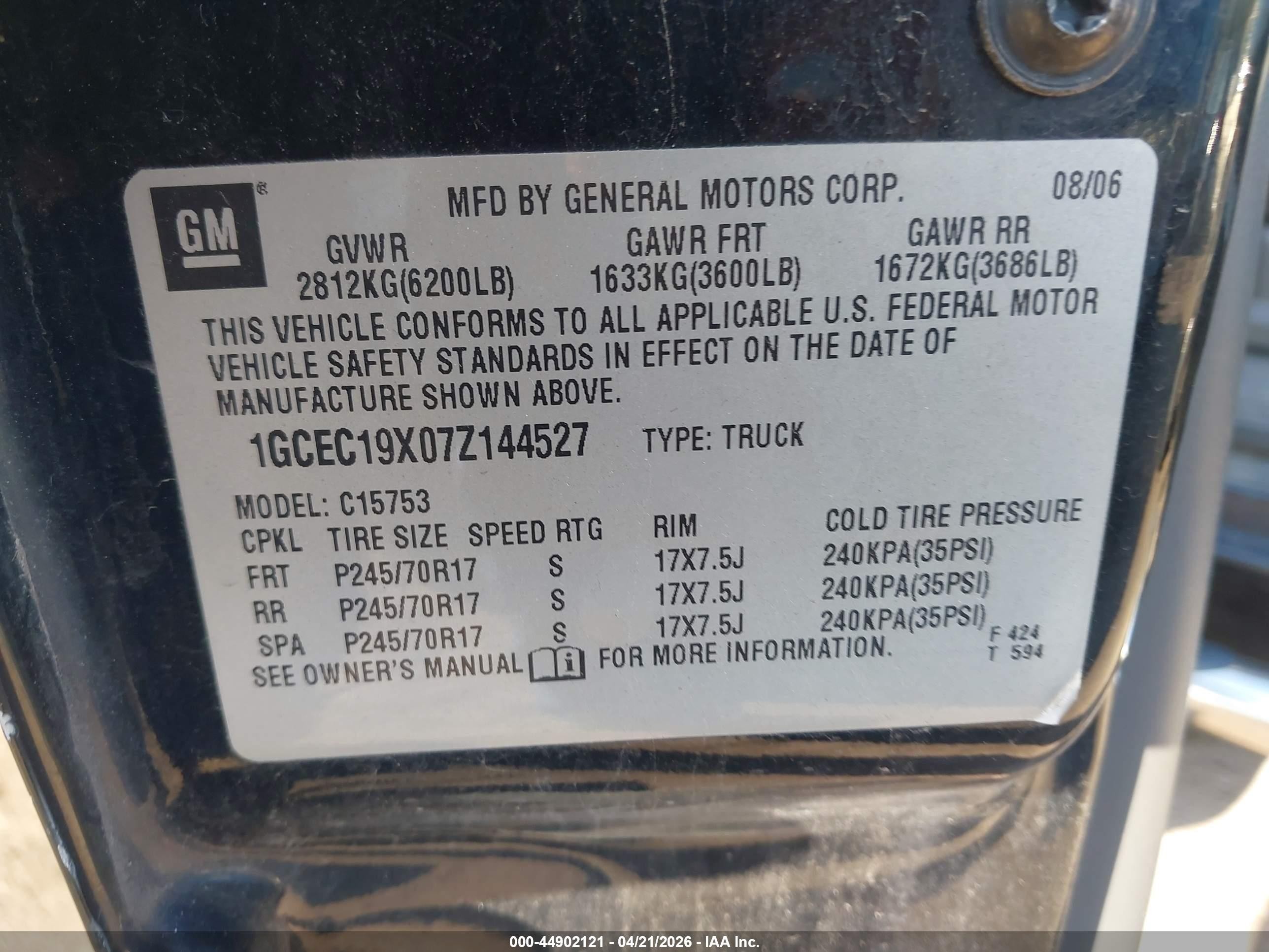 2007 Chevrolet Silverado 1500 Classic Work Truck Черный vin: 1GCEC19X07Z144527