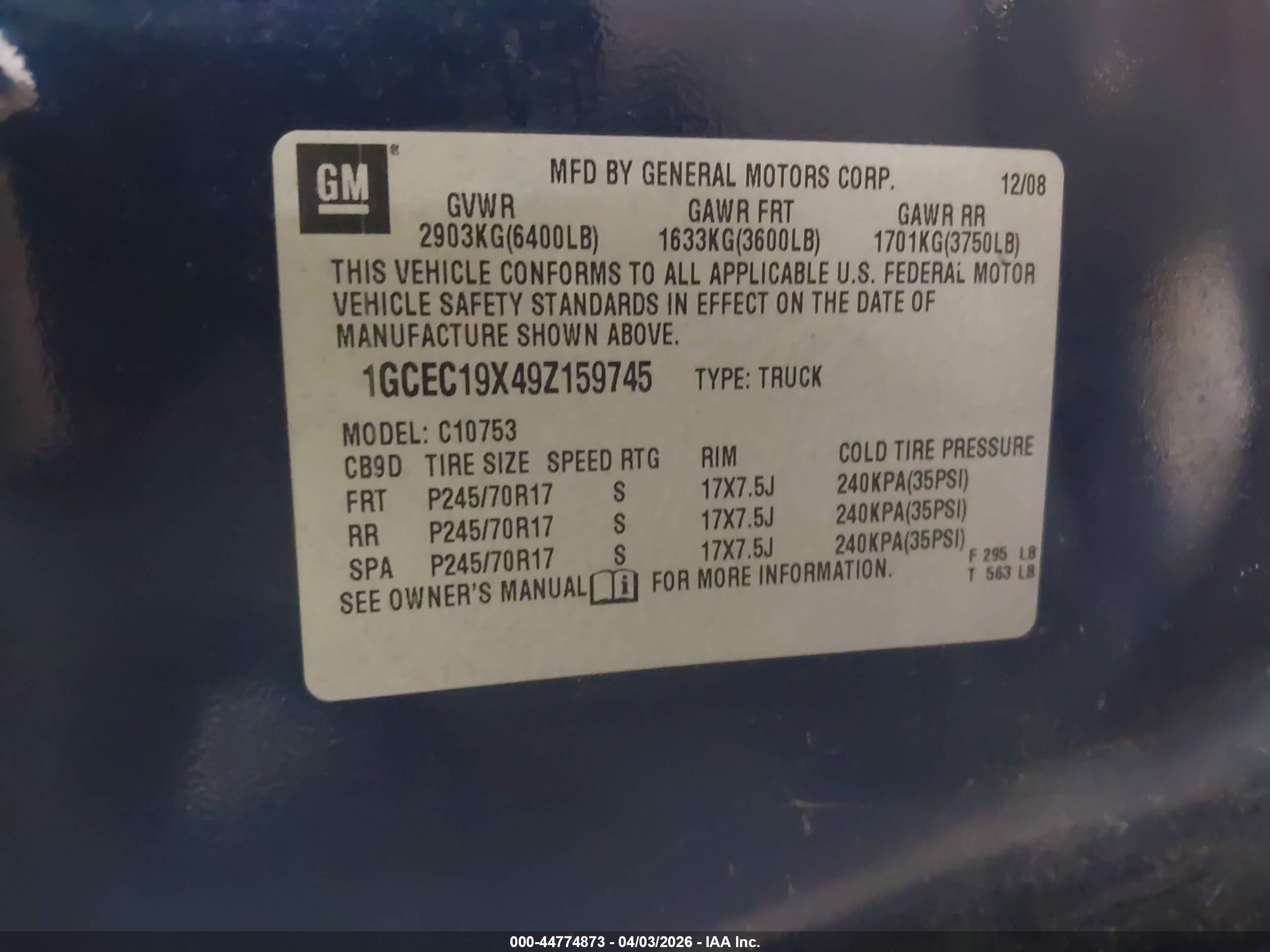 2009 Chevrolet Silverado 1500 Work Truck Dark Blue vin: 1GCEC19X49Z159745