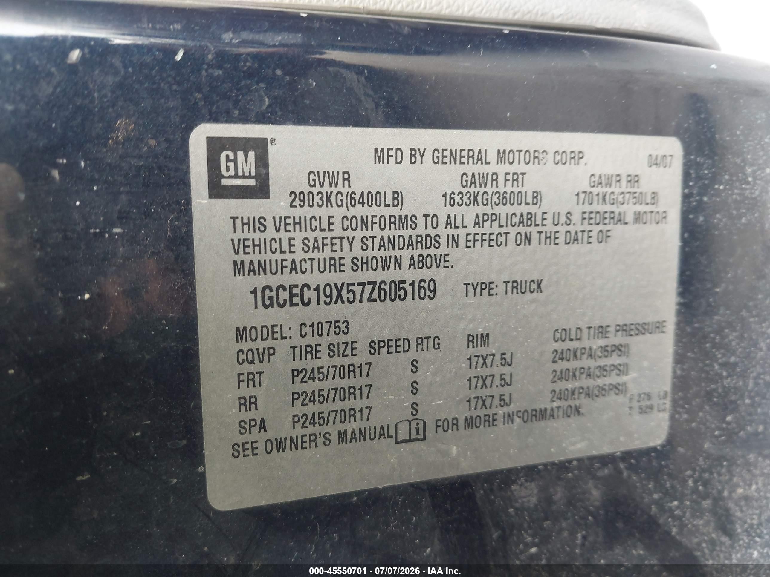 2007 Chevrolet Silverado 1500 Work Truck Blue vin: 1GCEC19X57Z605169