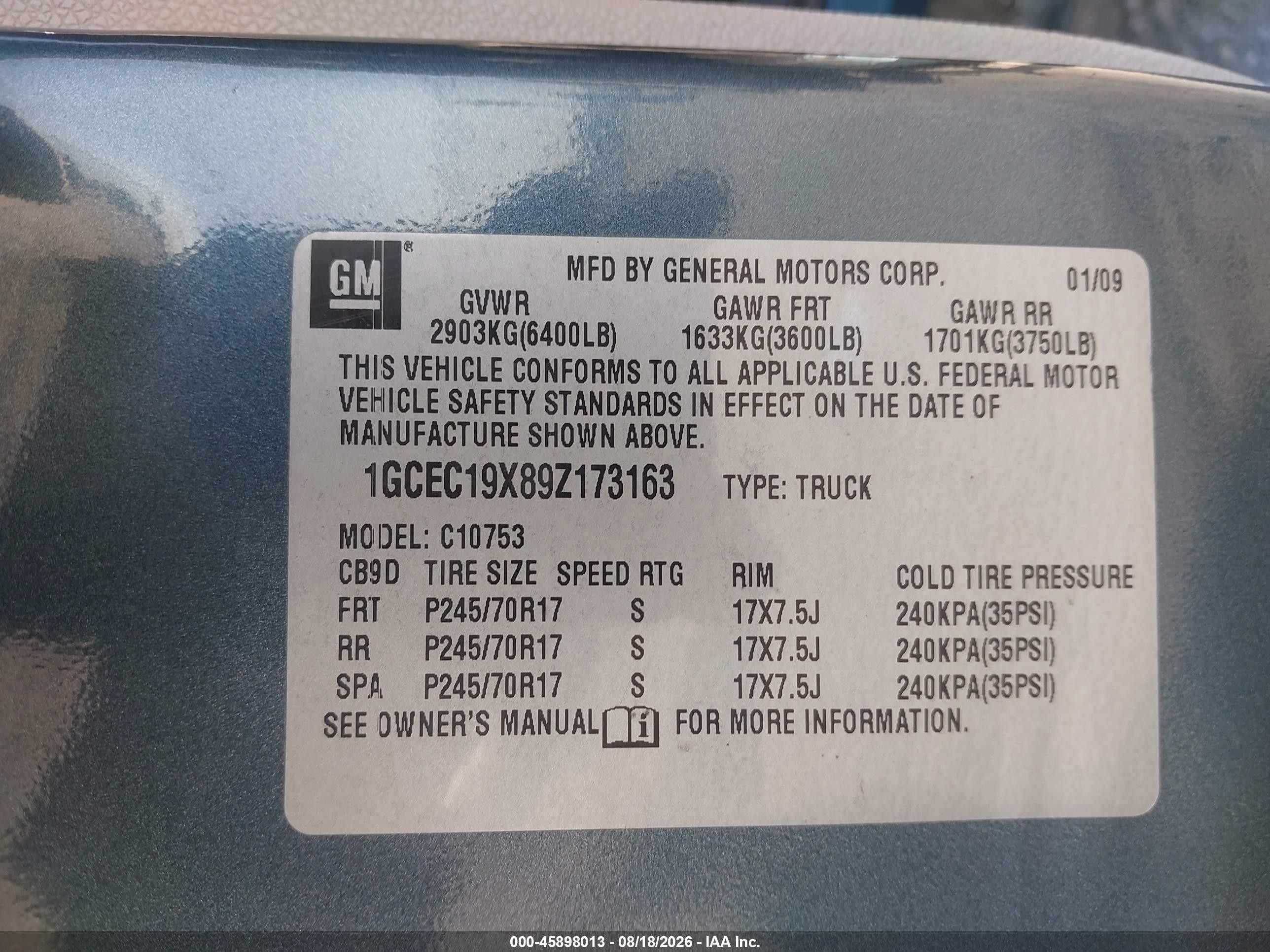 2009 Chevrolet Silverado 1500 Work Truck Blue vin: 1GCEC19X89Z173163