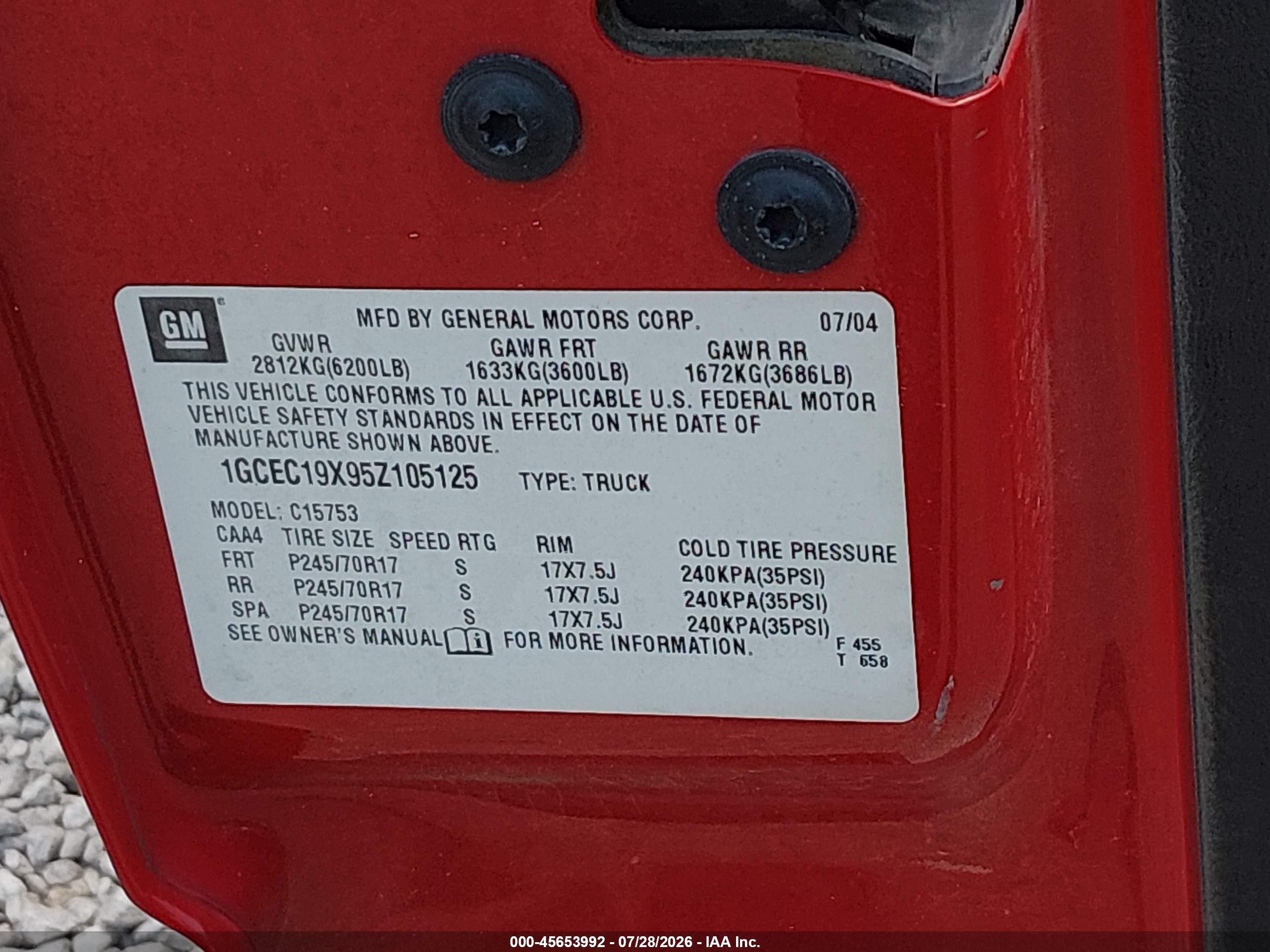 2005 Chevrolet Silverado 1500 Work Truck Red vin: 1GCEC19X95Z105125