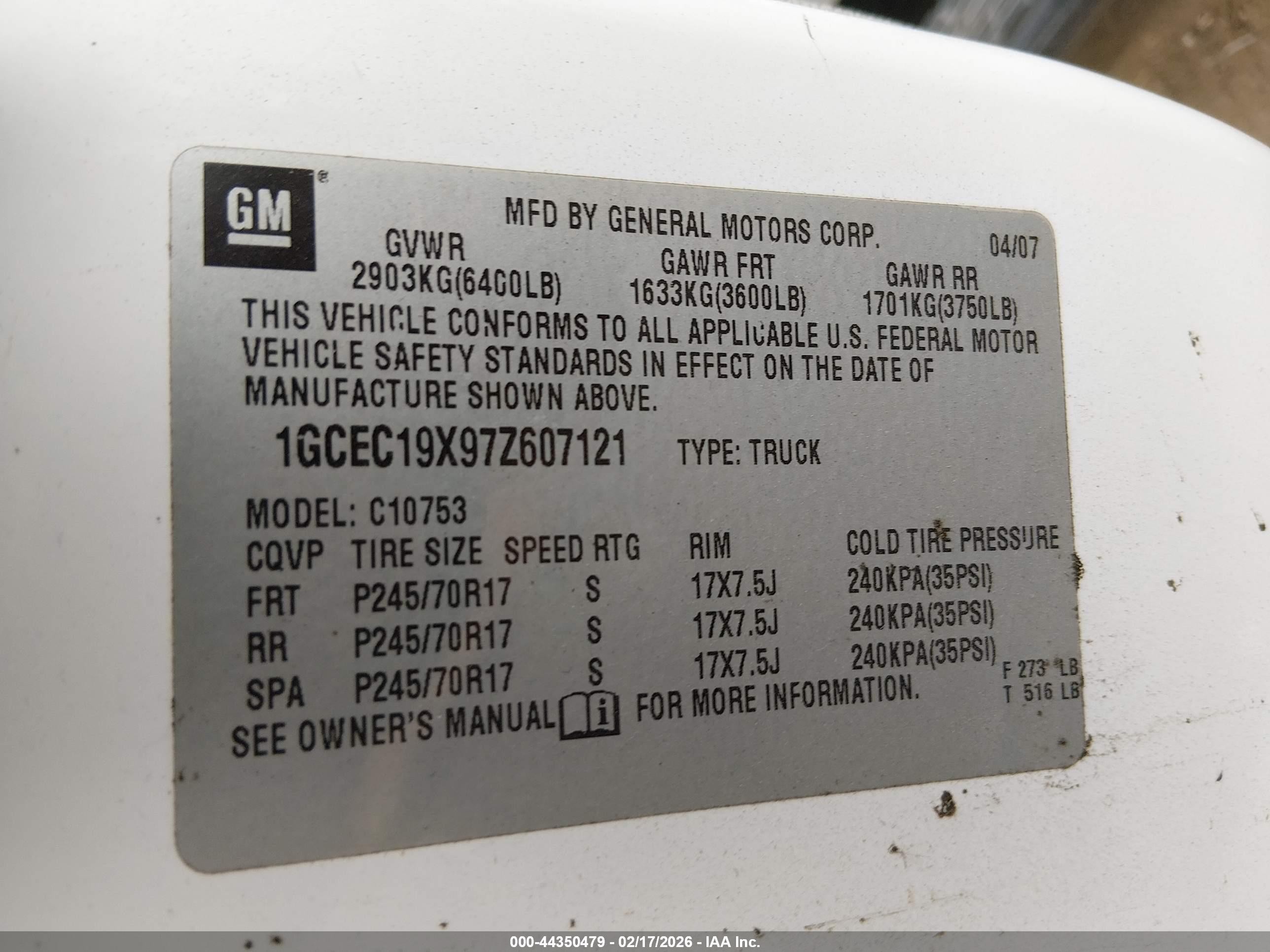 2007 Chevrolet Silverado 1500 Work Truck White vin: 1GCEC19X97Z607121