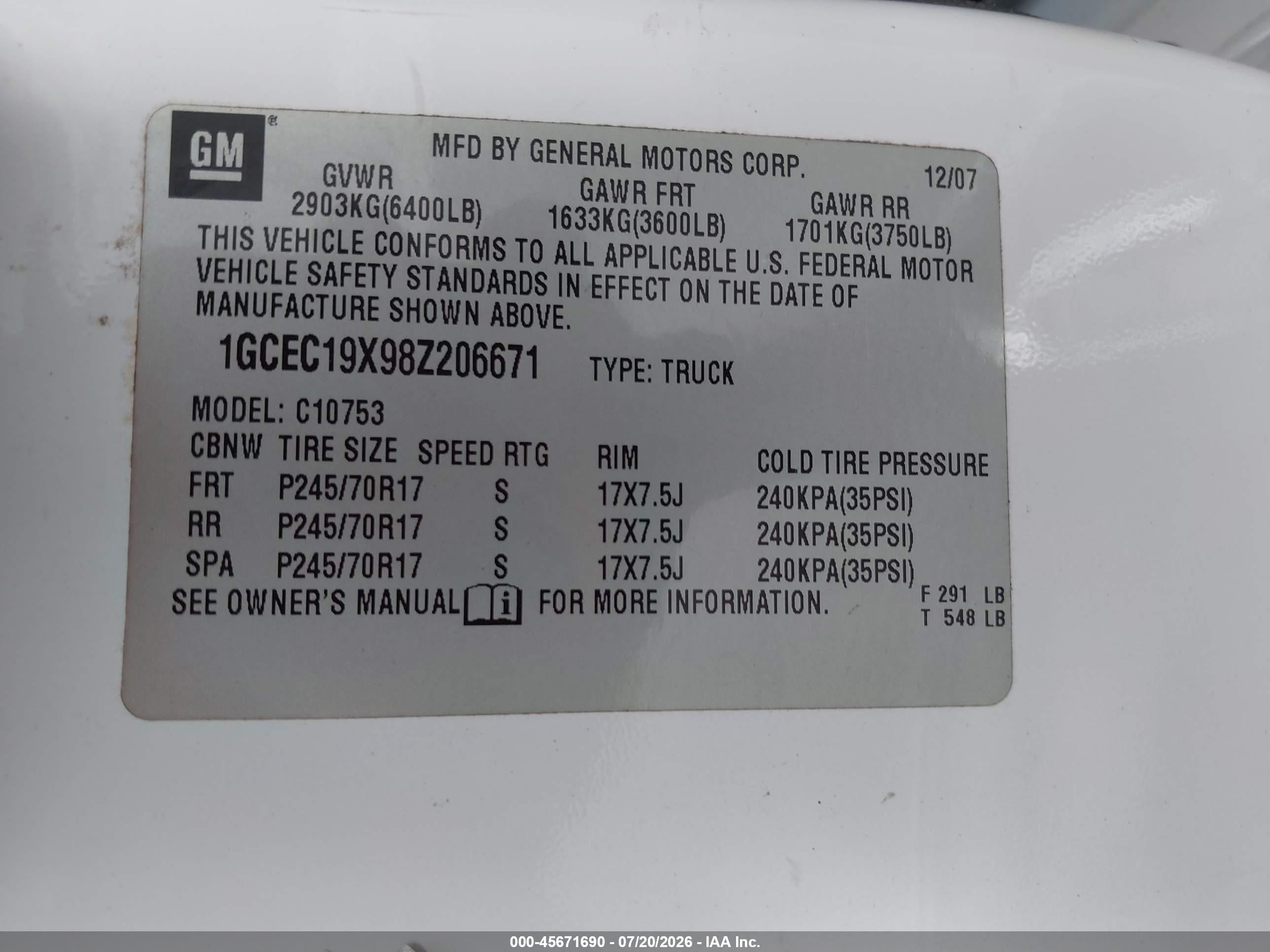 2008 Chevrolet Silverado 1500 Work Truck White vin: 1GCEC19X98Z206671