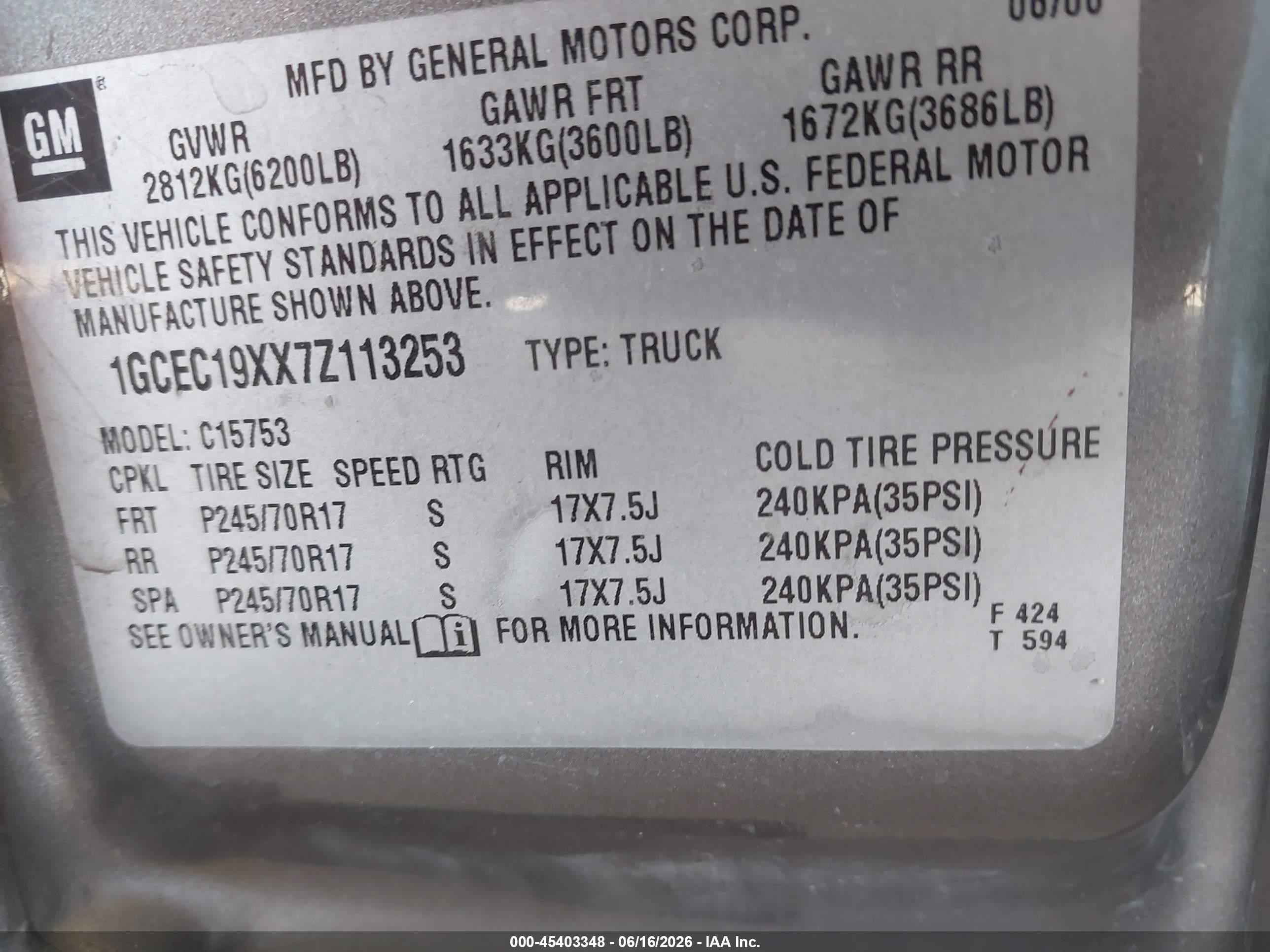 2007 Chevrolet Silverado 1500 Classic Work Truck Gray vin: 1GCEC19XX7Z113253