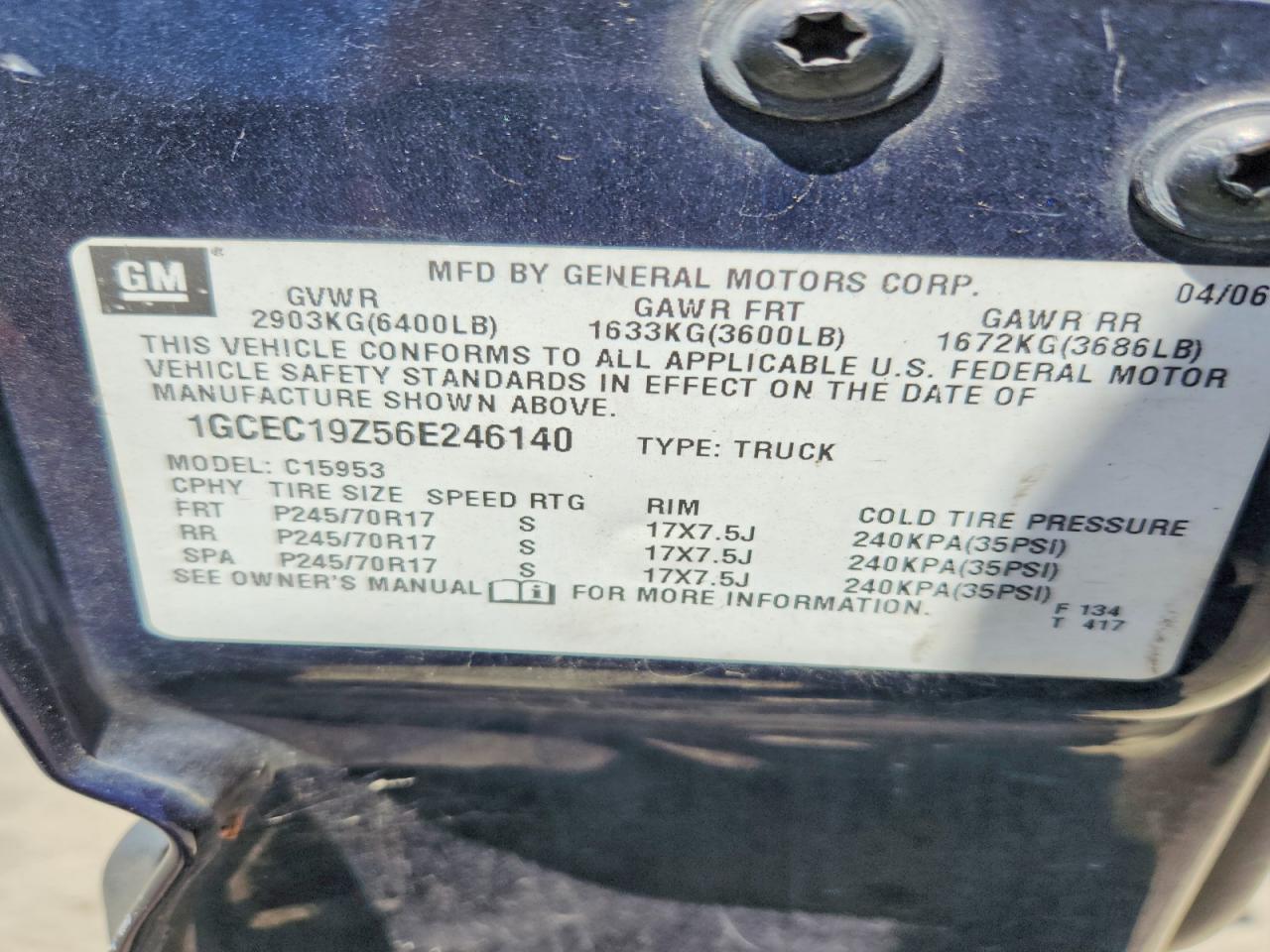 2006 Chevrolet Silverado C1500 Blue vin: 1GCEC19Z56E246140