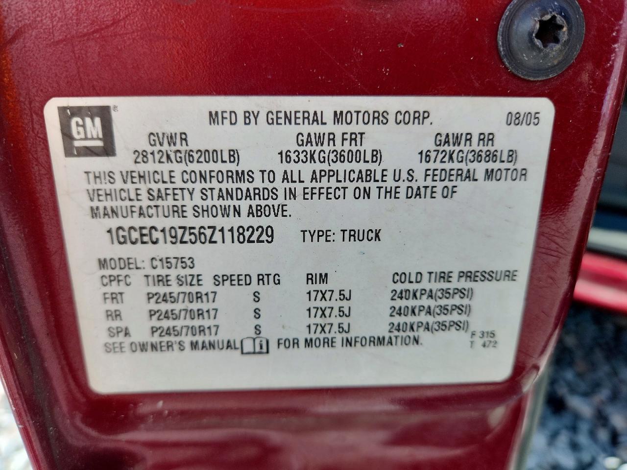 2006 Chevrolet Silverado C1500 Burgundy vin: 1GCEC19Z56Z118229