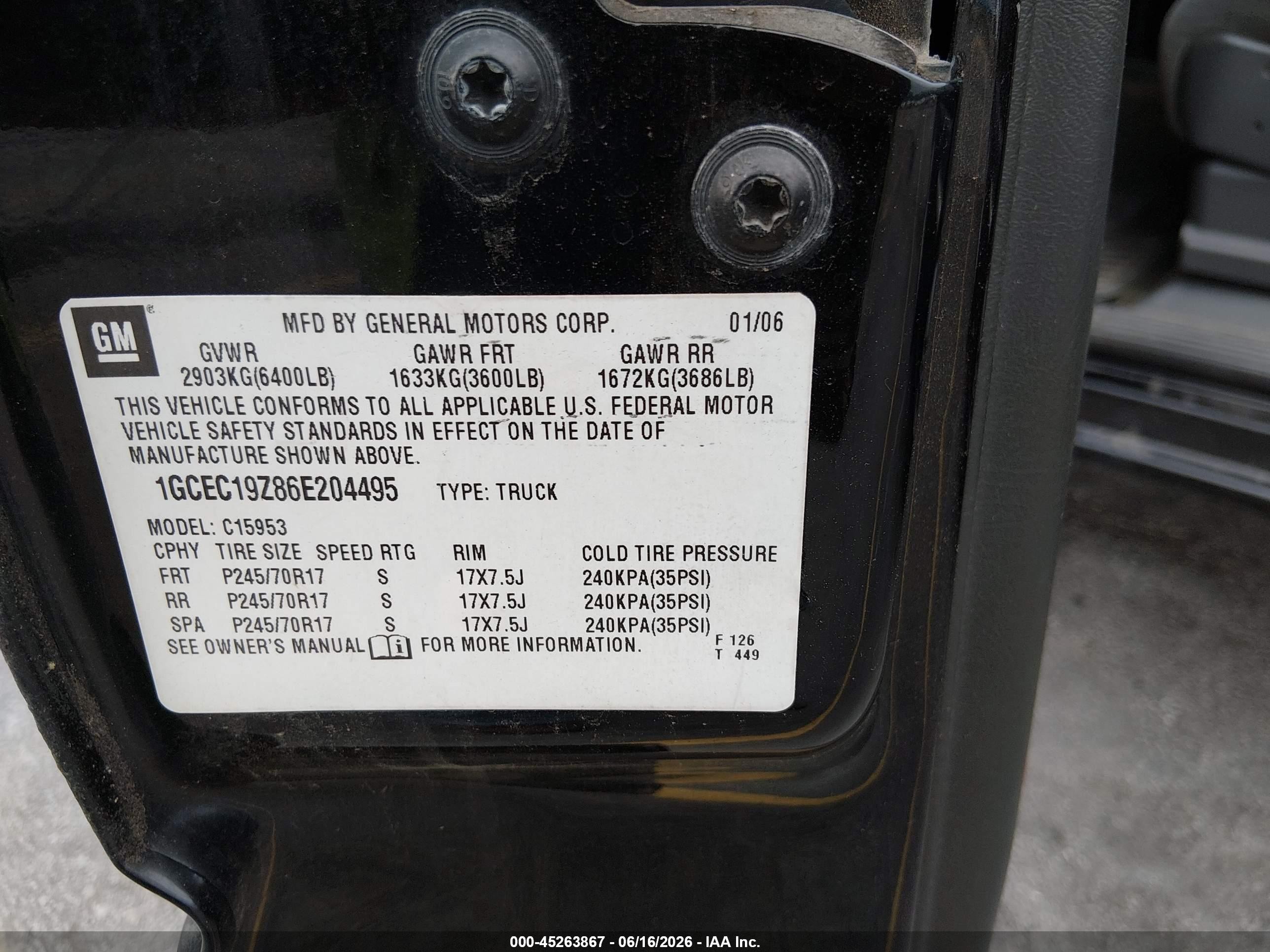 2006 Chevrolet Silverado 1500 Lt1 Black vin: 1GCEC19Z86E204495
