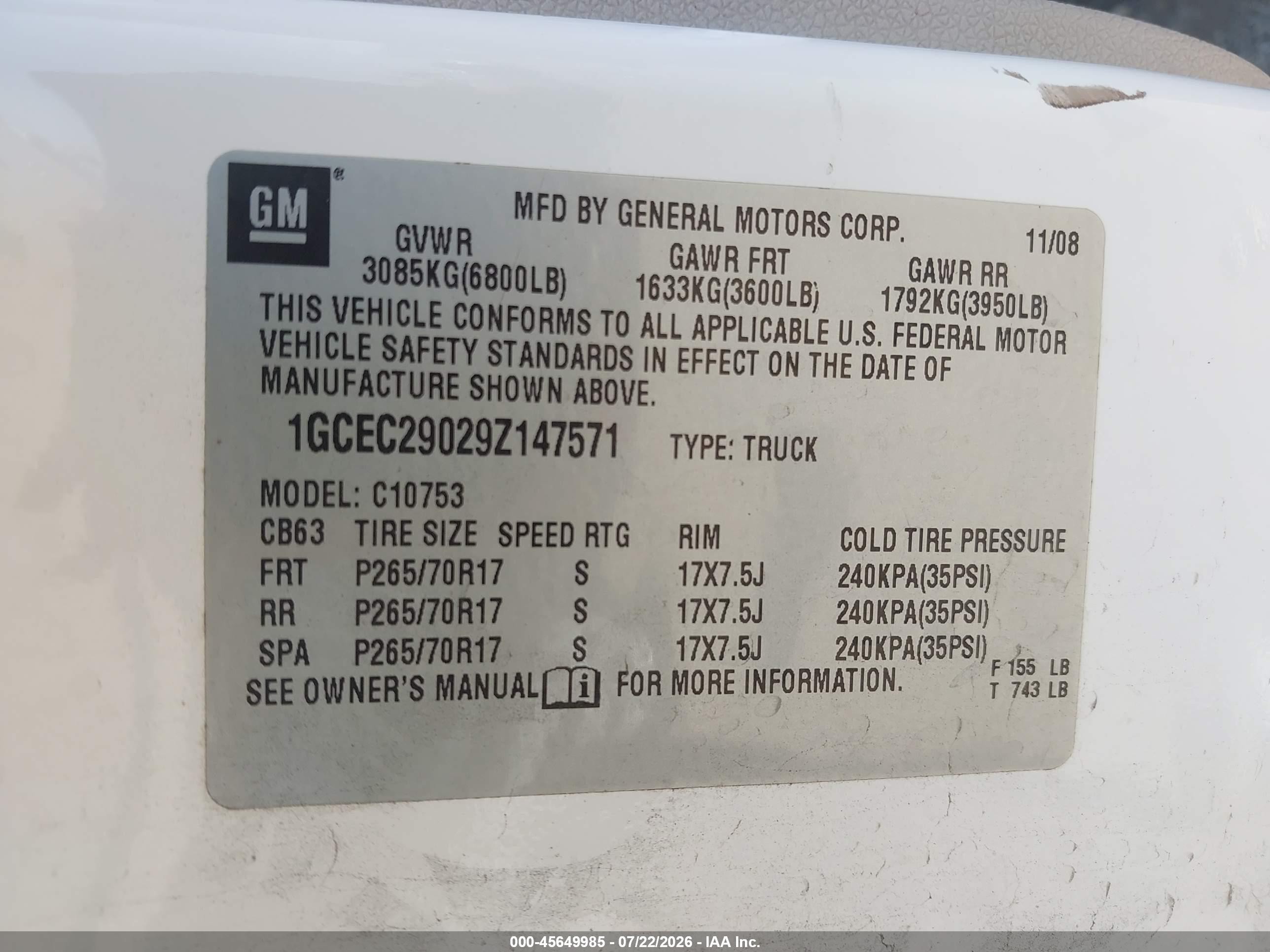 2009 Chevrolet Silverado 1500 Lt White vin: 1GCEC29029Z147571