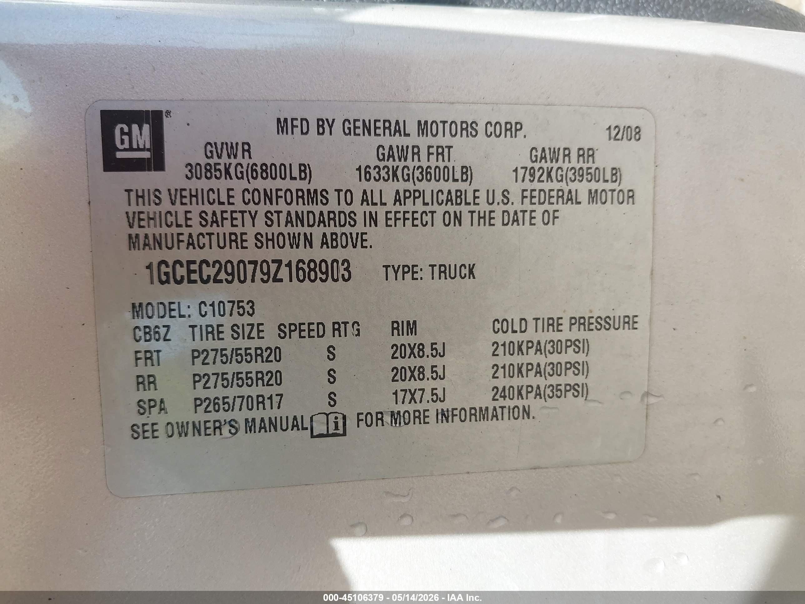 2009 Chevrolet Silverado 1500 Lt Gold vin: 1GCEC29079Z168903