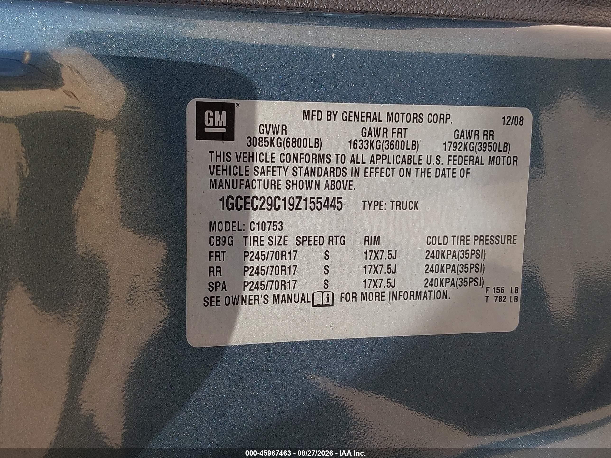 2009 Chevrolet Silverado 1500 Lt Blue vin: 1GCEC29C19Z155445