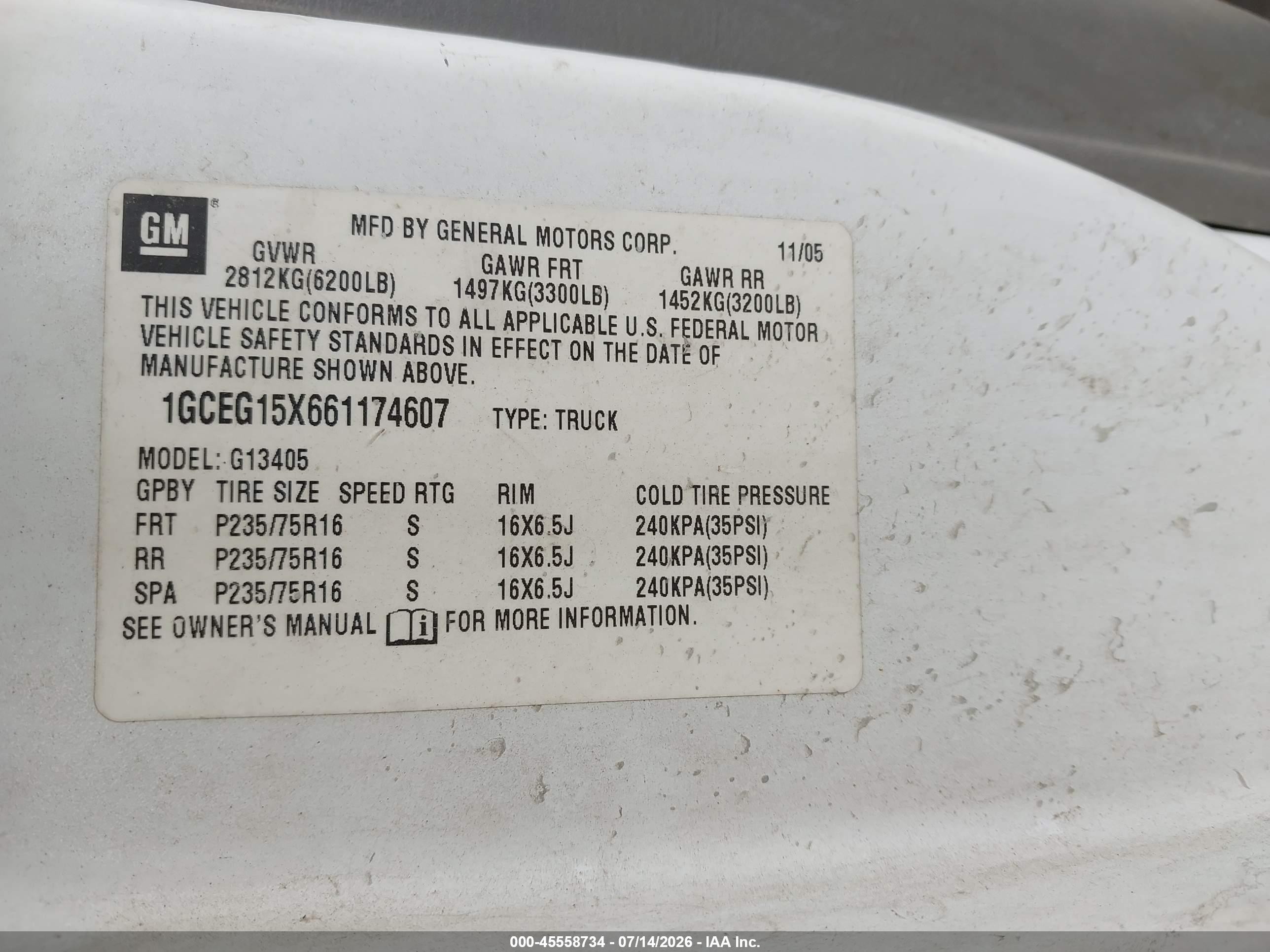 2006 Chevrolet Express Work Van White vin: 1GCEG15X661174607