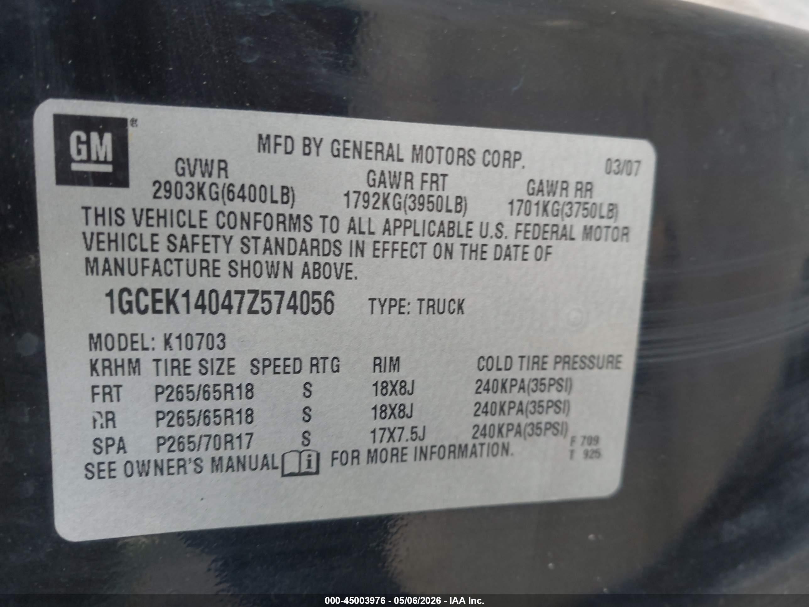 2007 Chevrolet Silverado 1500 Lt1 Black vin: 1GCEK14047Z574056