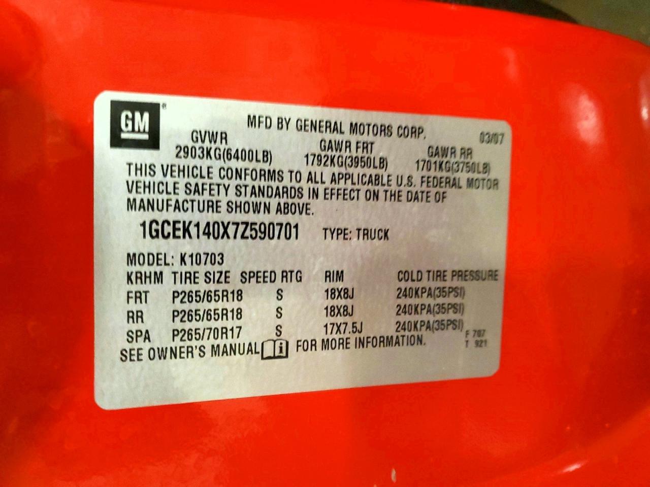 2007 Chevrolet 1500 Red vin: 1GCEK140X7Z590701