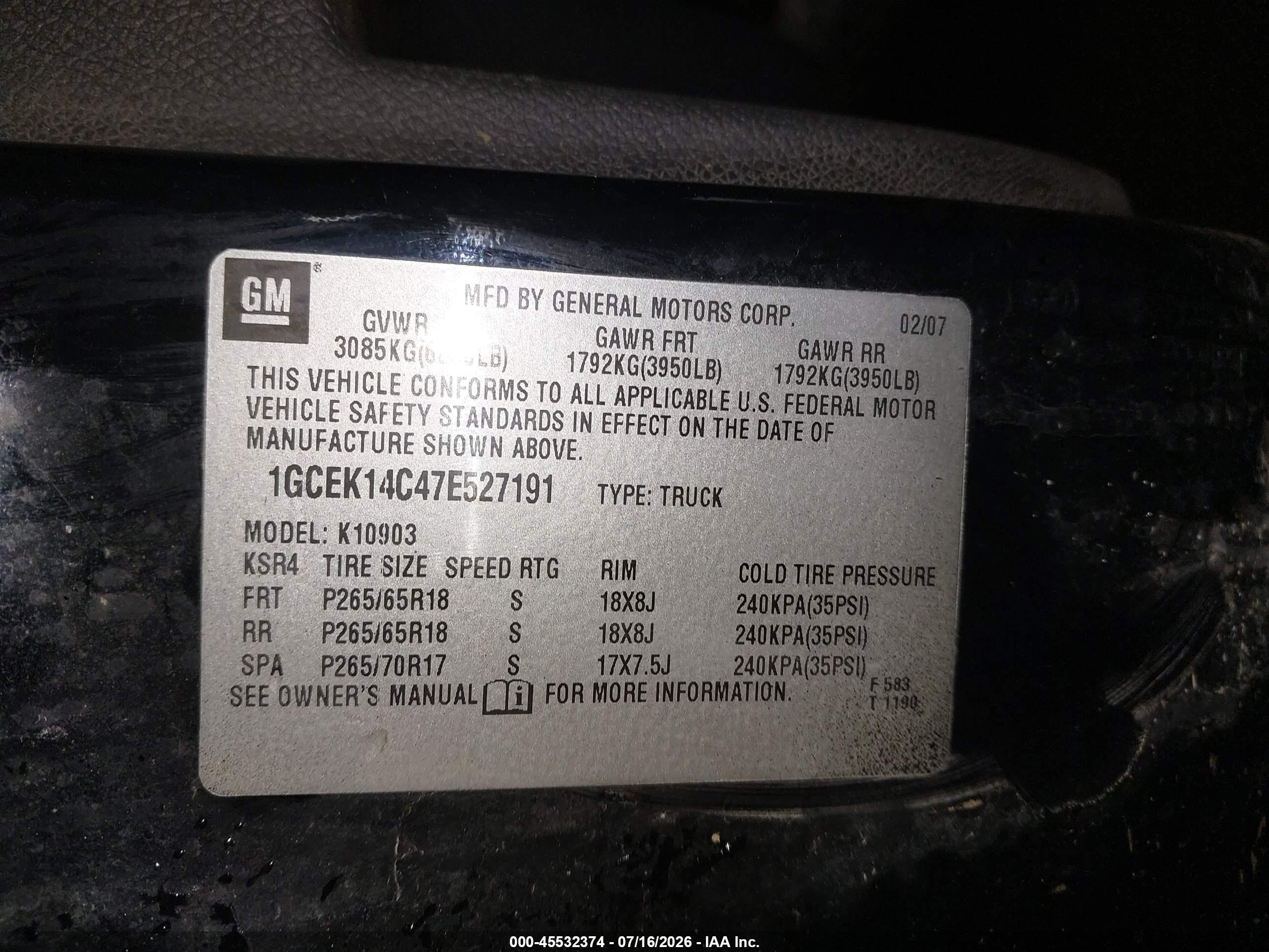 2007 Chevrolet Silverado 1500 Lt1 Черный vin: 1GCEK14C47E527191