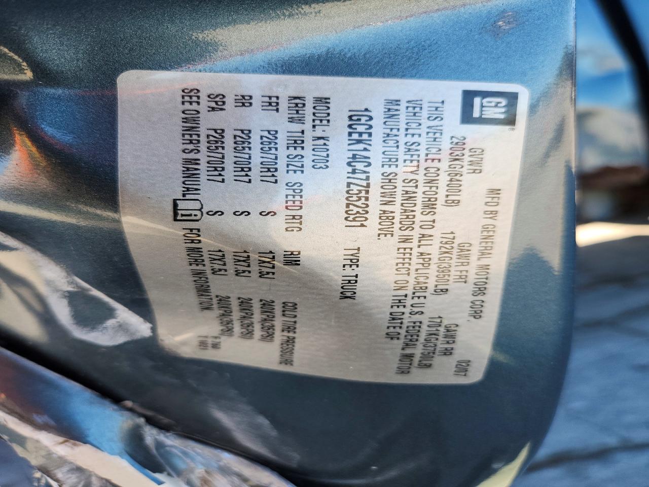 2007 Chevrolet Silverado K1500 Blue vin: 1GCEK14C47Z552391