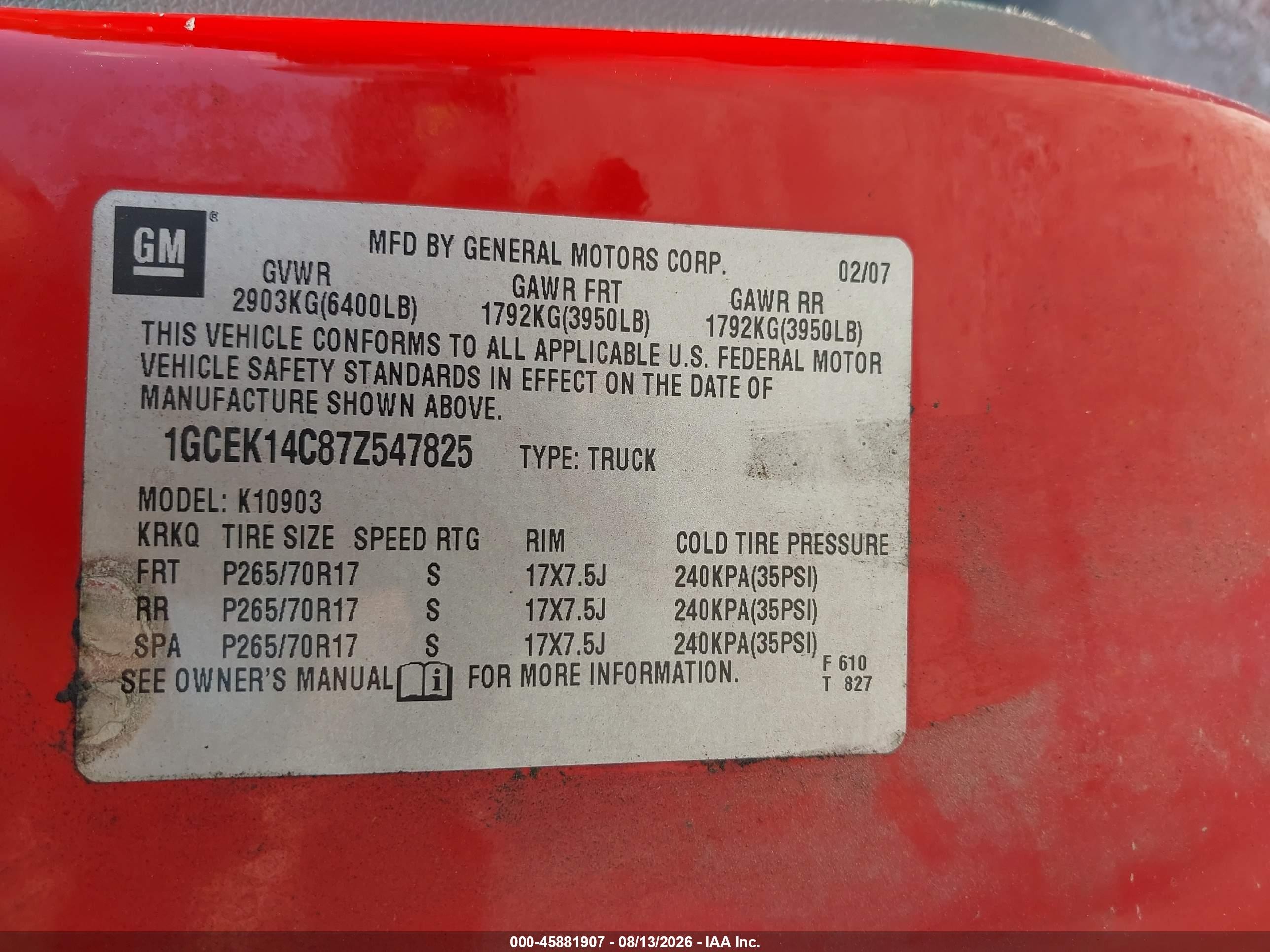 2007 Chevrolet Silverado 1500 Work Truck Red vin: 1GCEK14C87Z547825
