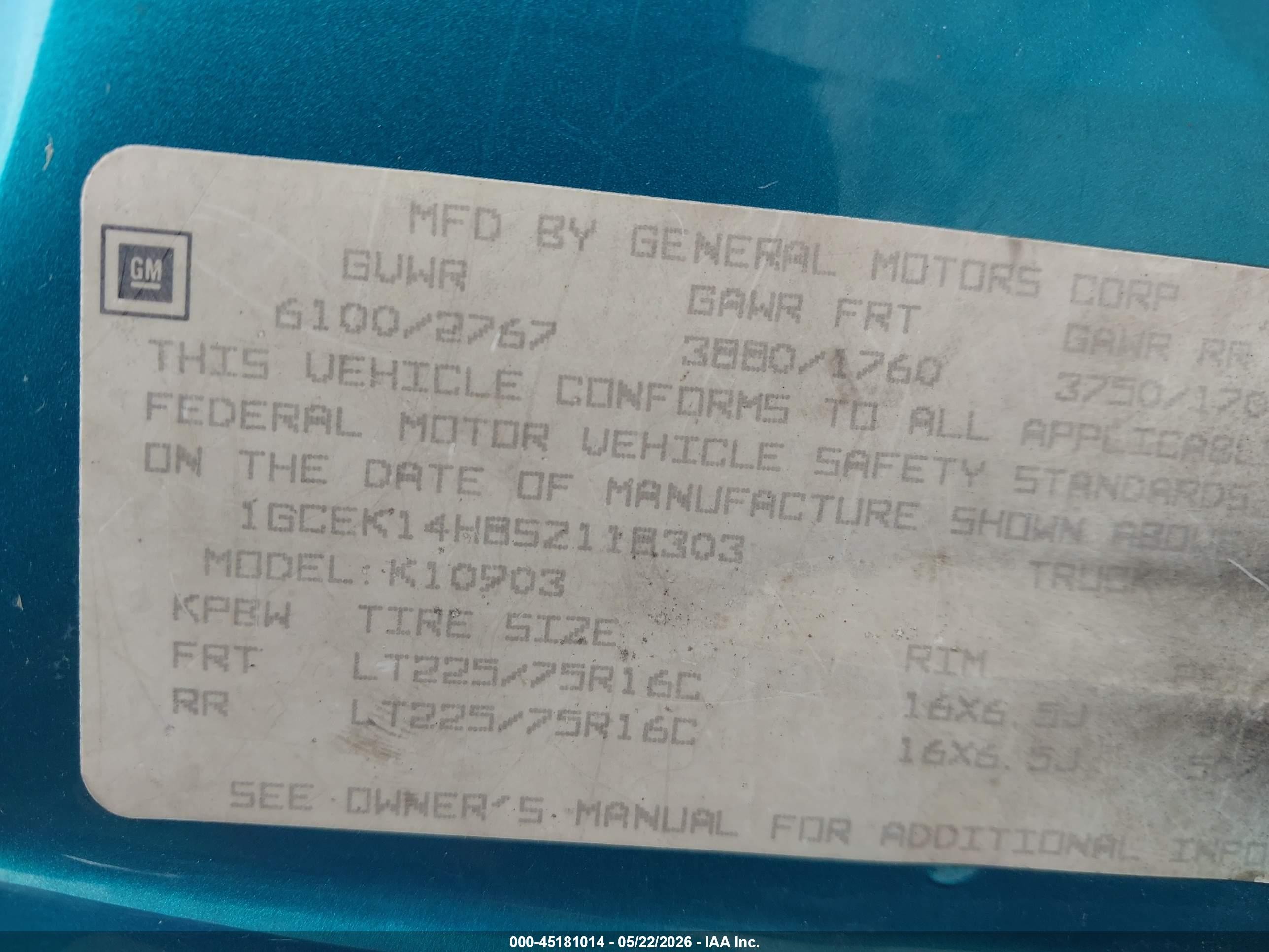 1995 Chevrolet Gmt-400 K1500 Зеленый vin: 1GCEK14H8SZ118303