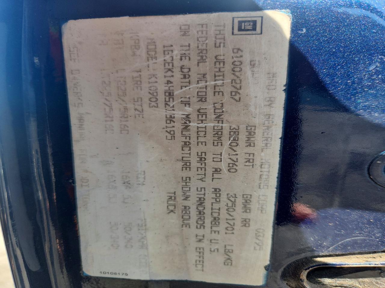1995 Chevrolet Gmt-400 K1500 Blue vin: 1GCEK14H8SZ186195