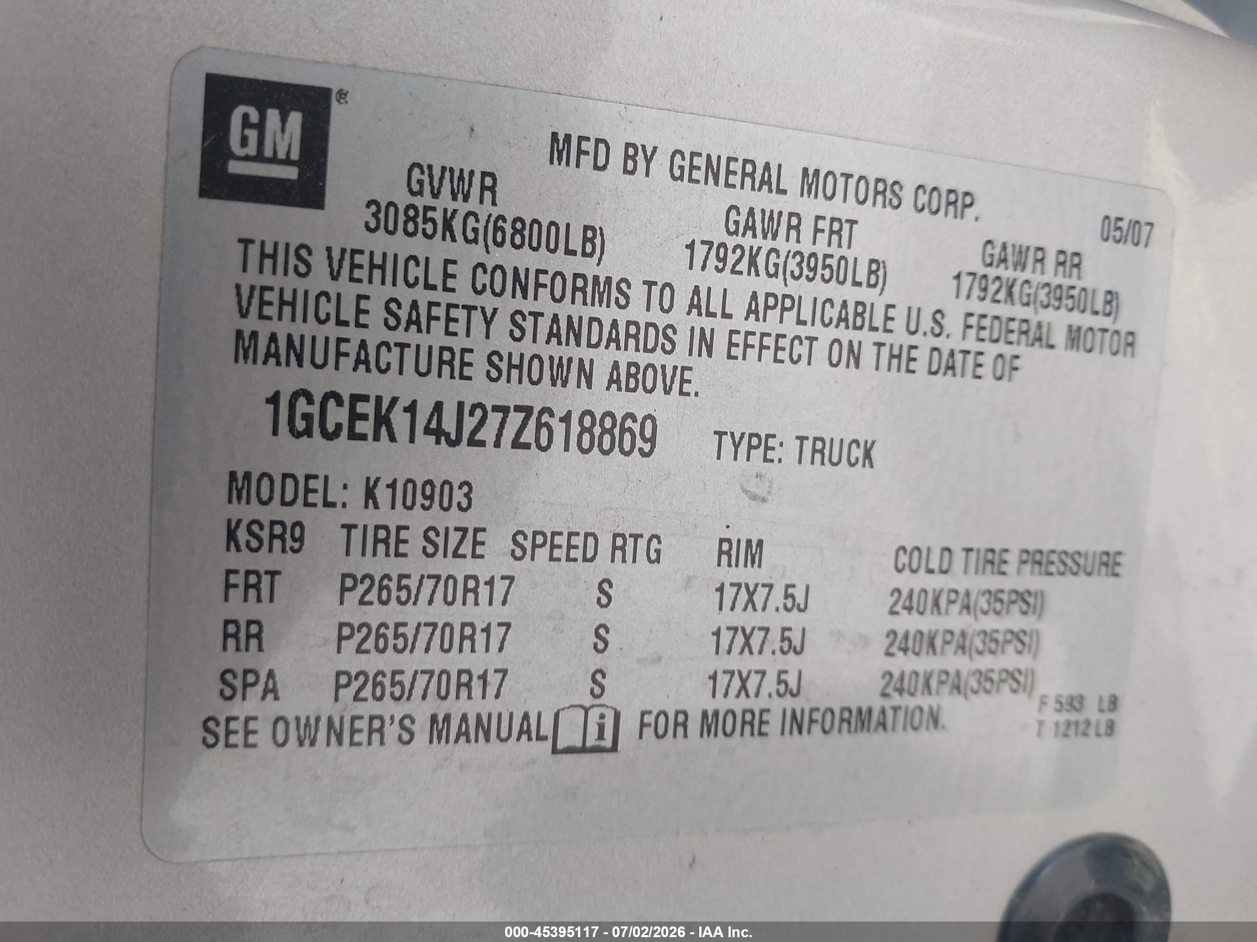 2007 Chevrolet Silverado 1500 Work Truck Silver vin: 1GCEK14J27Z618869
