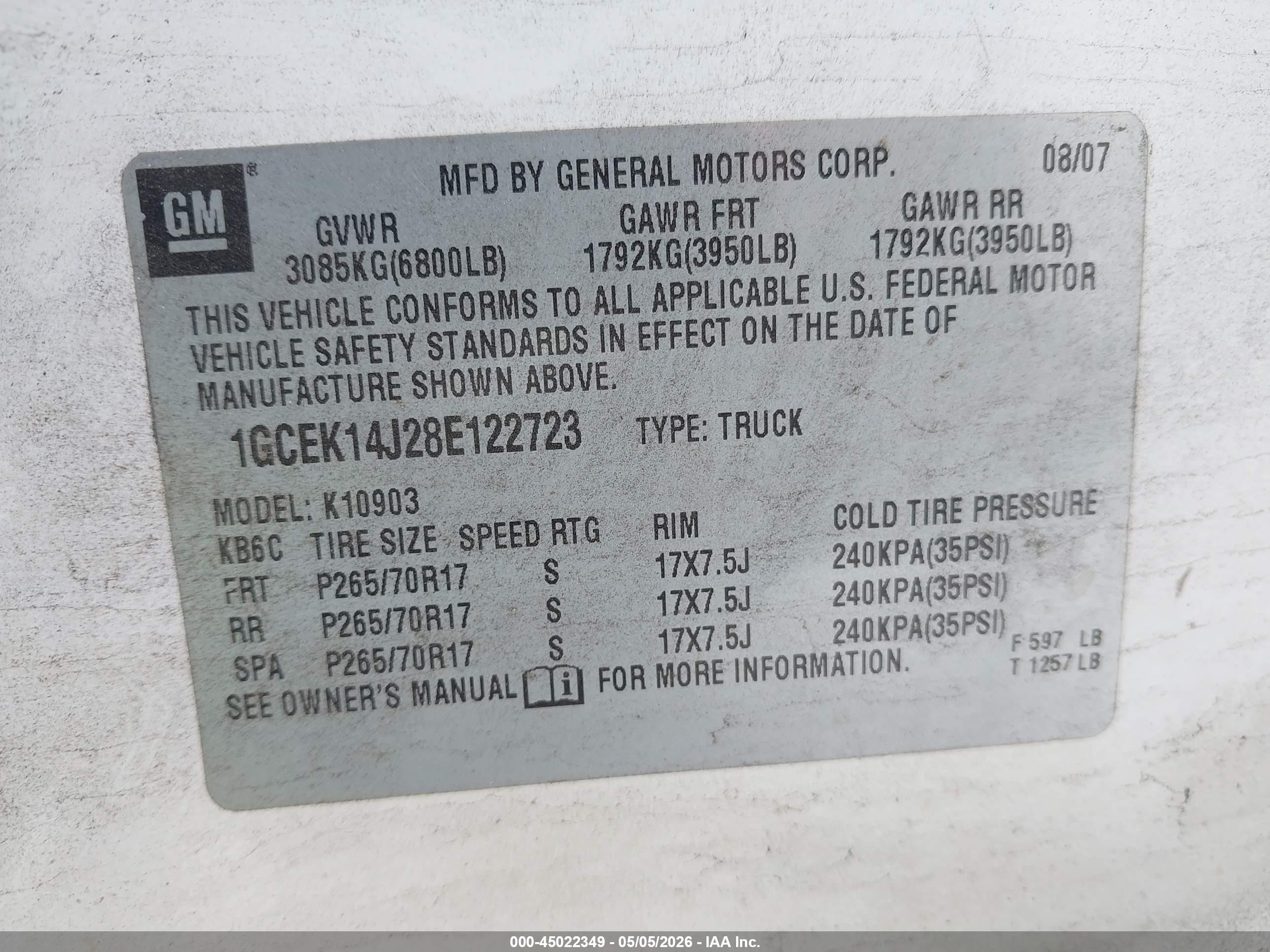 2008 Chevrolet Silverado 1500 Work Truck White vin: 1GCEK14J28E122723
