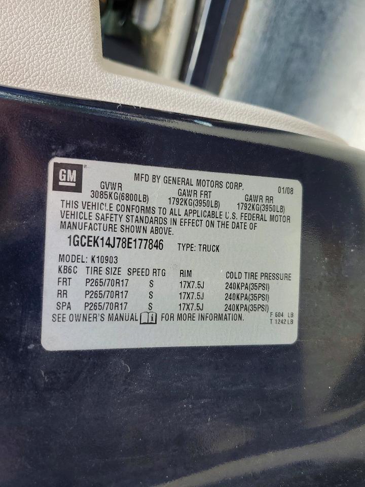 2008 Chevrolet Silverado K1500 Blue vin: 1GCEK14J78E177846