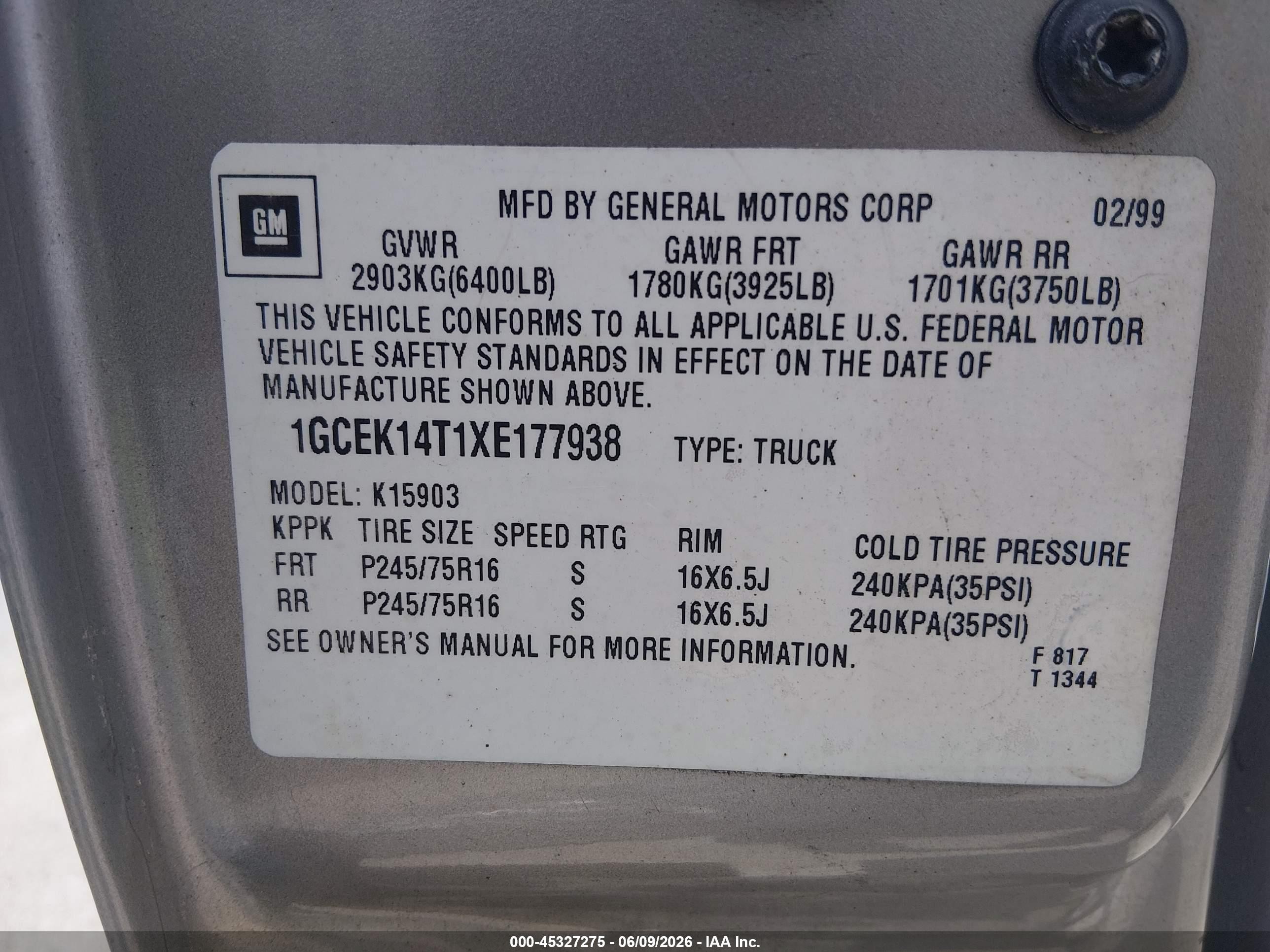 1999 Chevrolet Silverado 1500   Серый vin: 1GCEK14T1XE177938