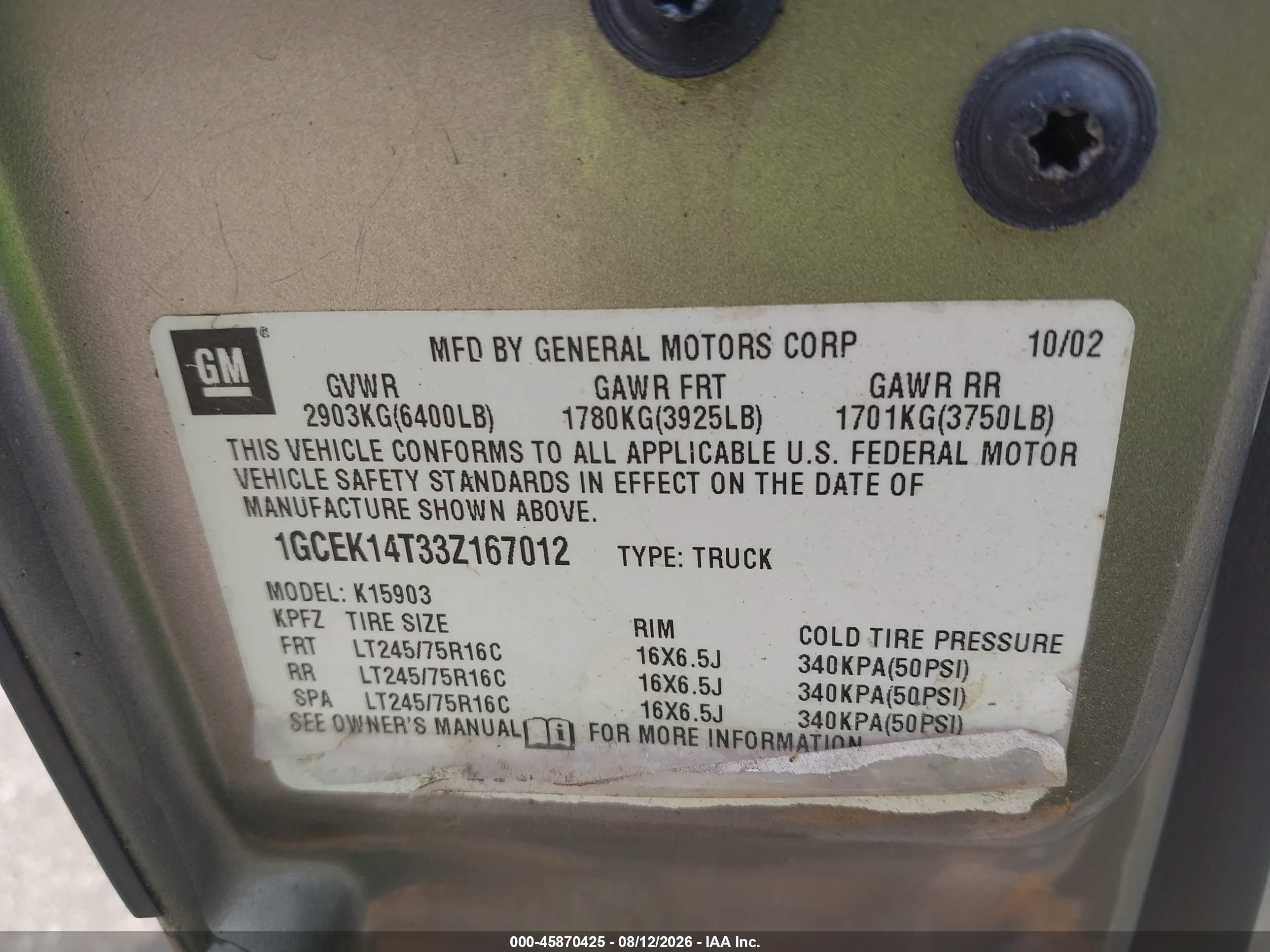 2003 Chevrolet Silverado 1500 Work Truck Gold vin: 1GCEK14T33Z167012