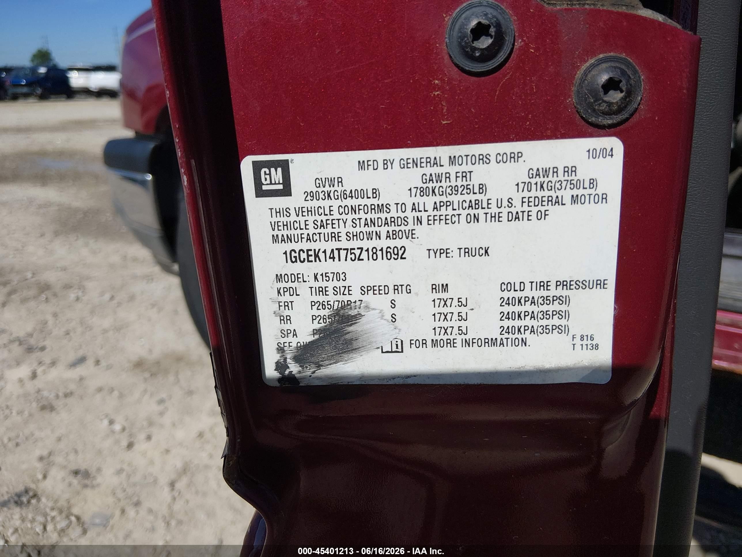 2005 Chevrolet Silverado 1500 Z71 Red vin: 1GCEK14T75Z181692
