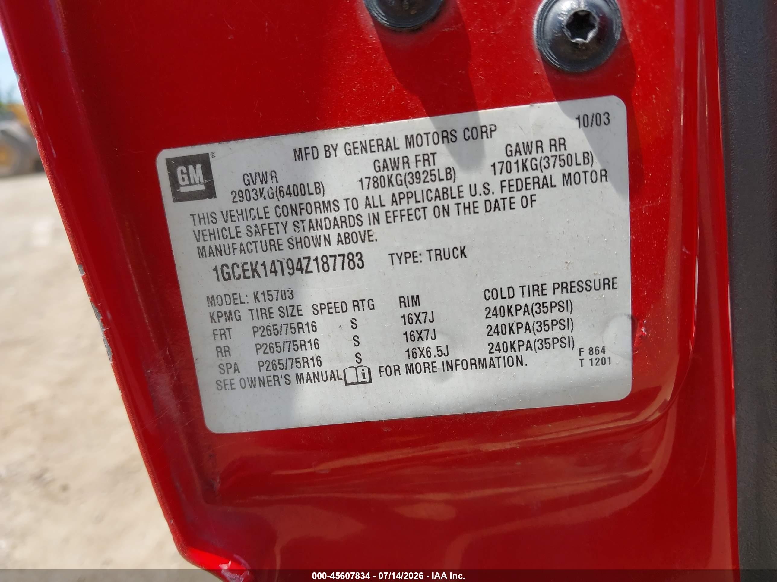 2004 Chevrolet Silverado 1500 Z71 Red vin: 1GCEK14T94Z187783
