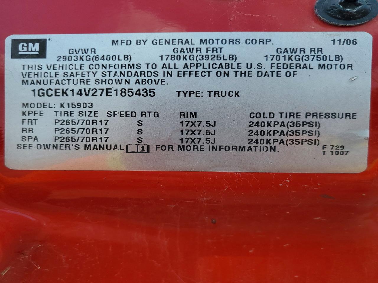 2007 Chevrolet Silverado K1500 Classic Red vin: 1GCEK14V27E185435