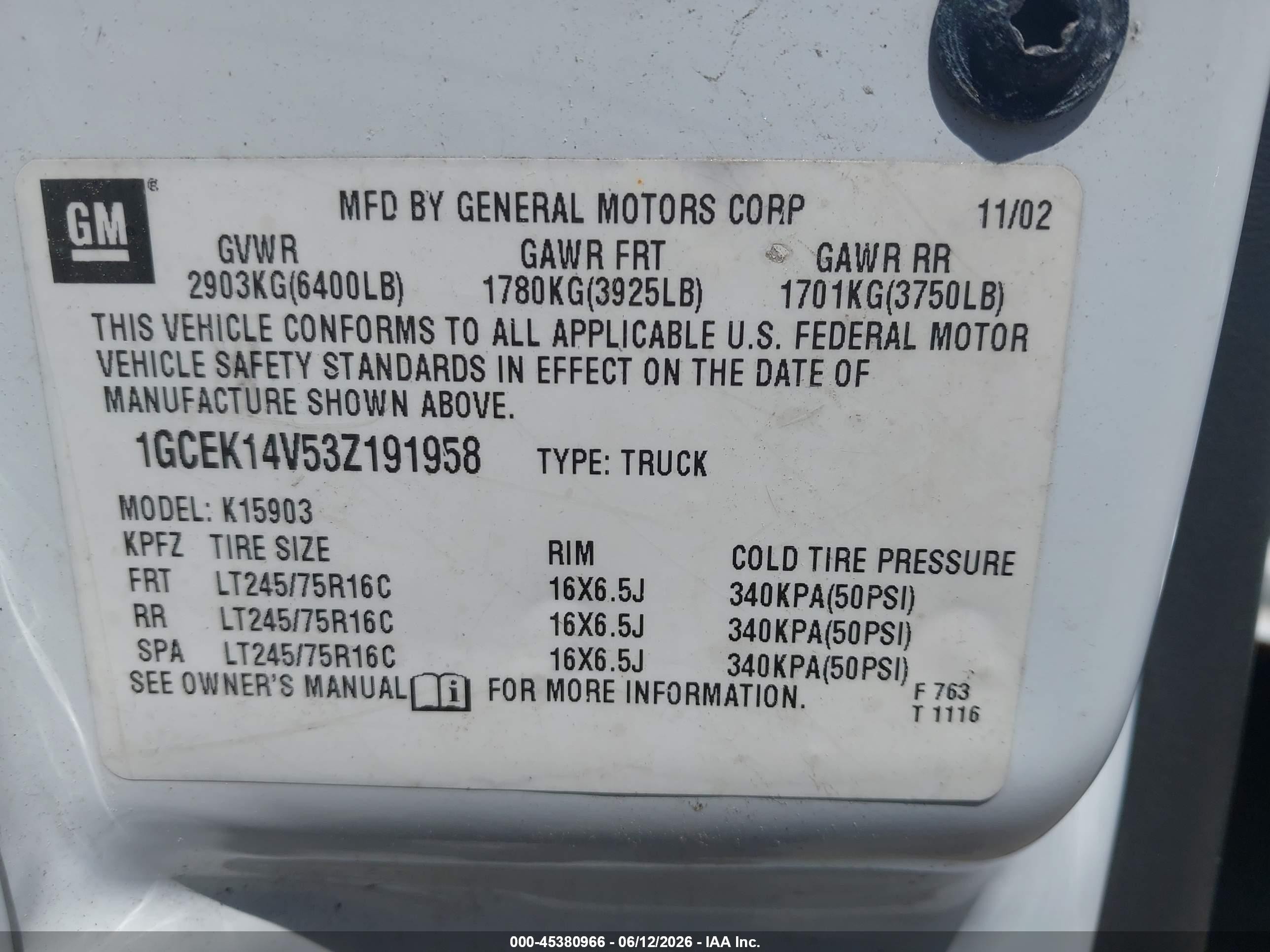 2003 Chevrolet Silverado 1500 Work Truck White vin: 1GCEK14V53Z191958