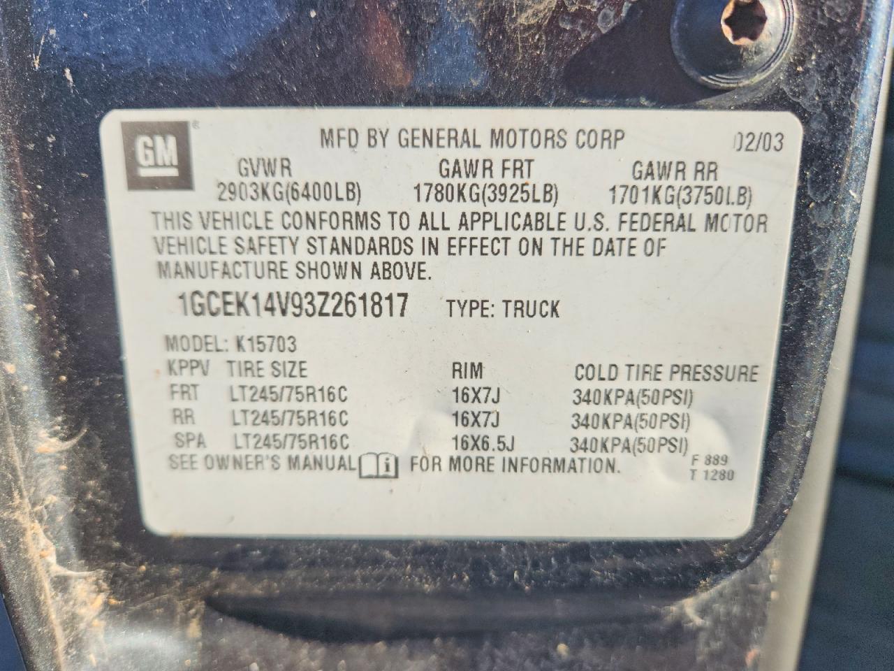 2003 Chevrolet Silverado K1500 Black vin: 1GCEK14V93Z261817