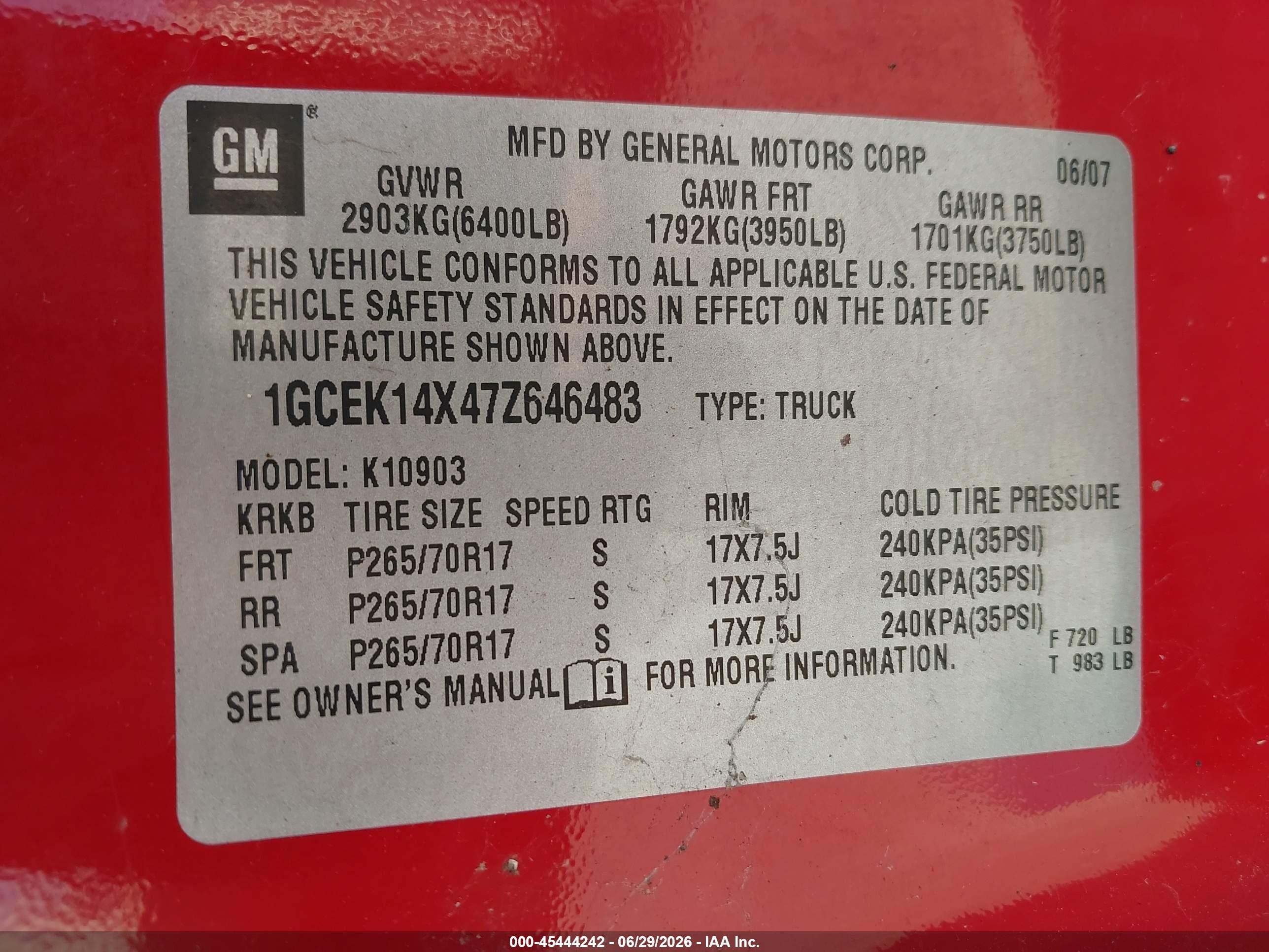 2007 Chevrolet Silverado 1500 Work Truck Red vin: 1GCEK14X47Z646483