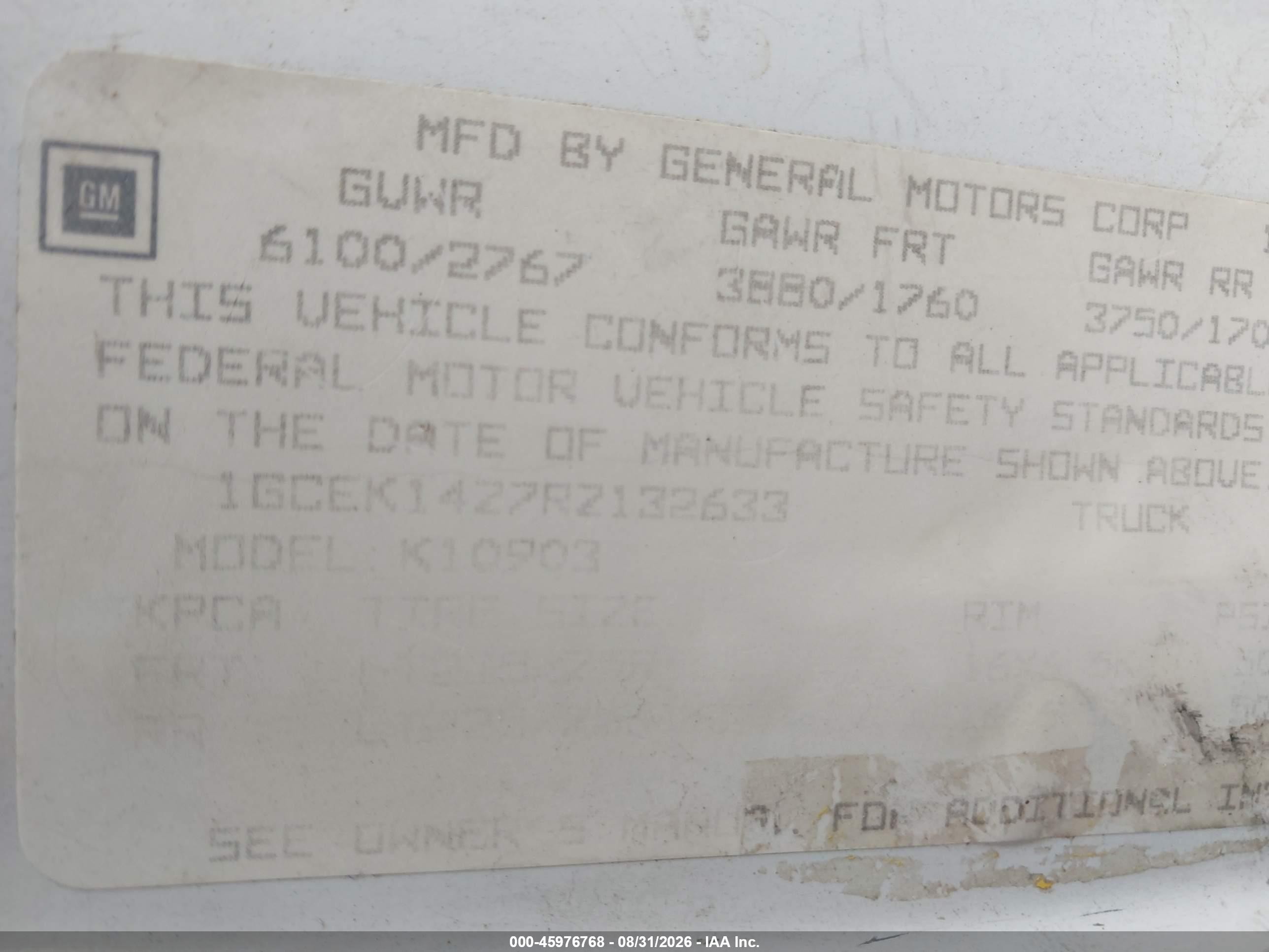 1994 Chevrolet Gmt-400 K1500 White vin: 1GCEK14Z7RZ132633