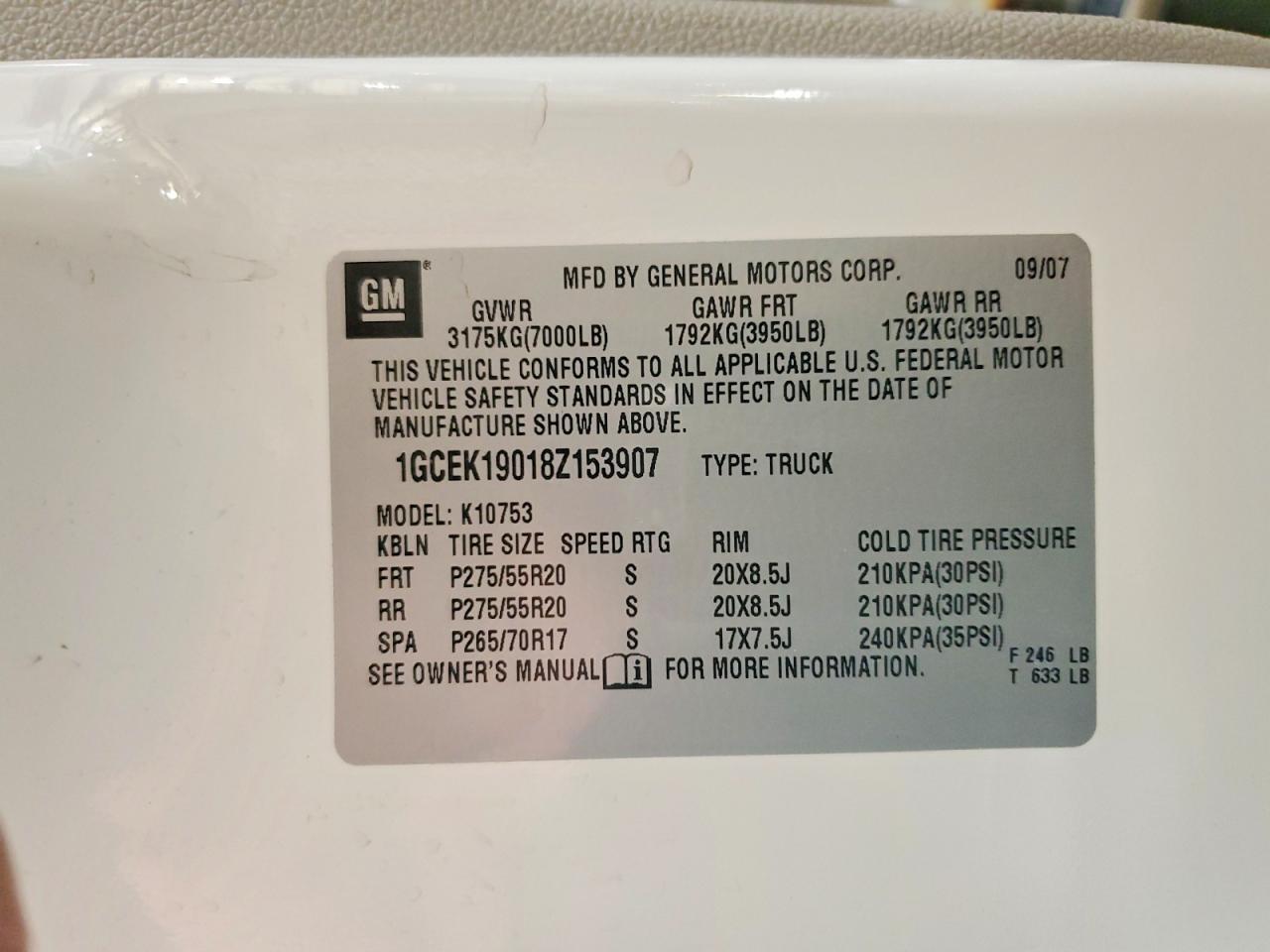 2008 Chevrolet Silverado K1500 White vin: 1GCEK19018Z153907