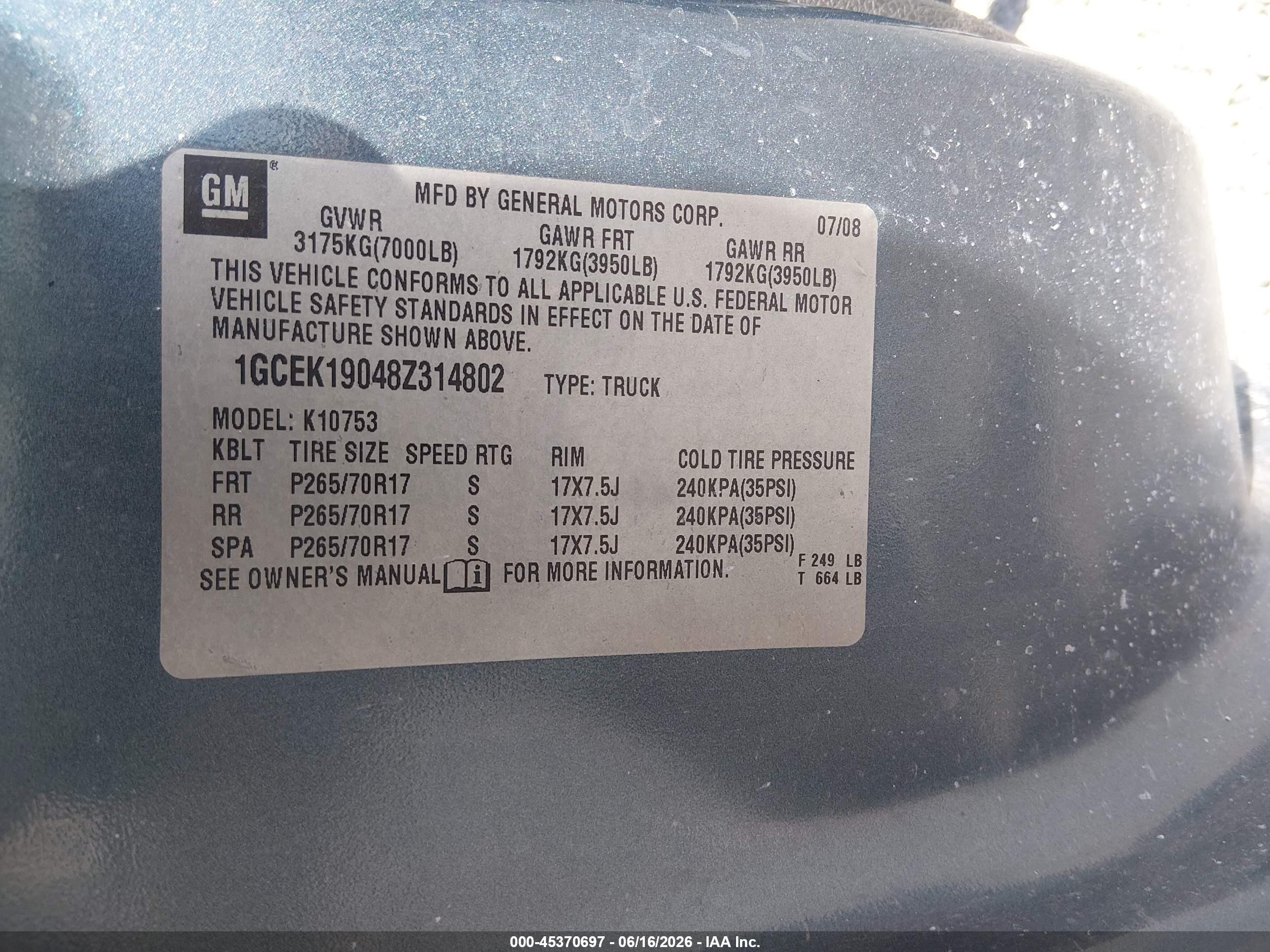 2008 Chevrolet Silverado 1500 Lt1 Blue vin: 1GCEK19048Z314802