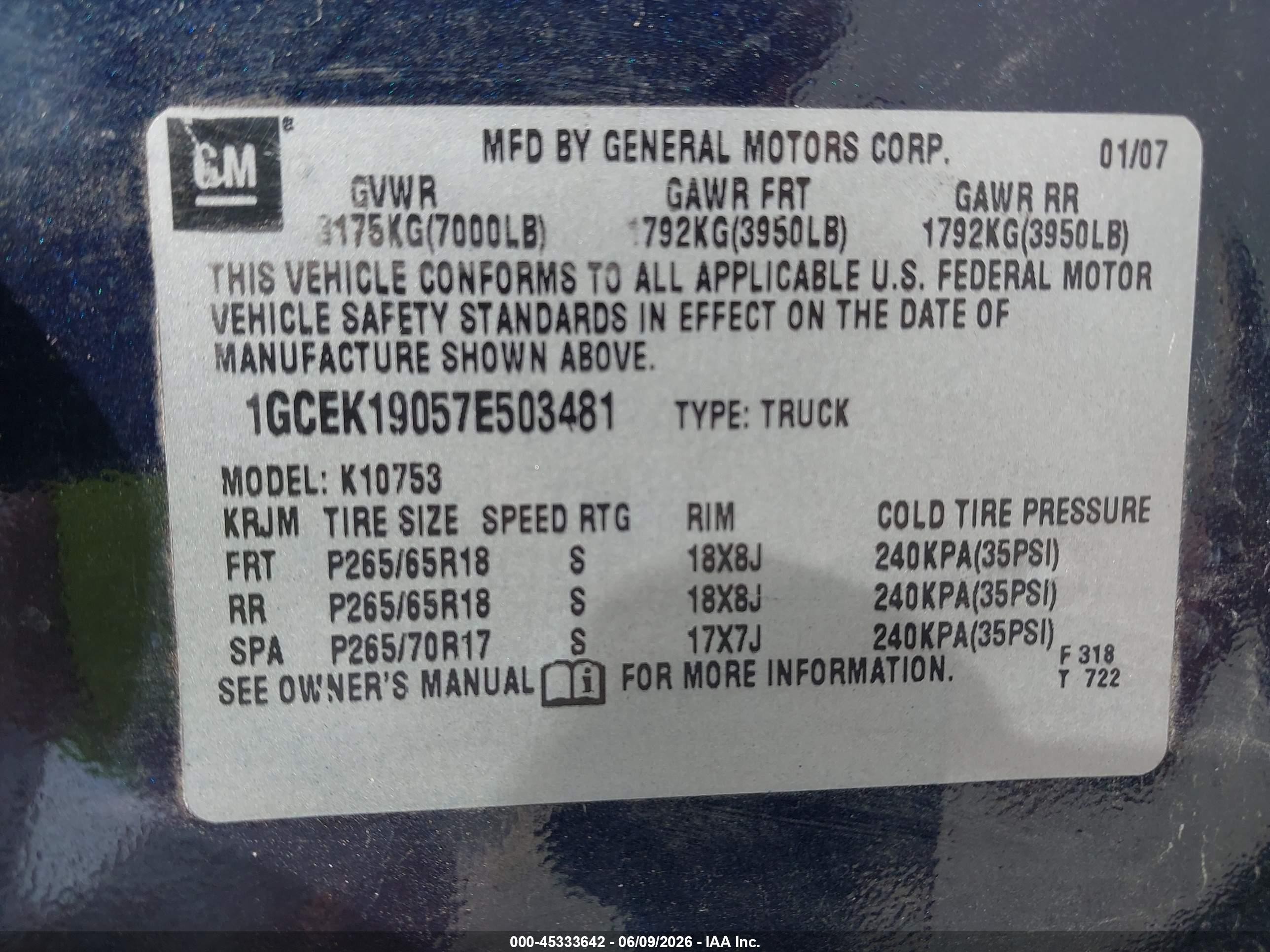 2007 Chevrolet Silverado 1500 Ltz Dark Blue vin: 1GCEK19057E503481