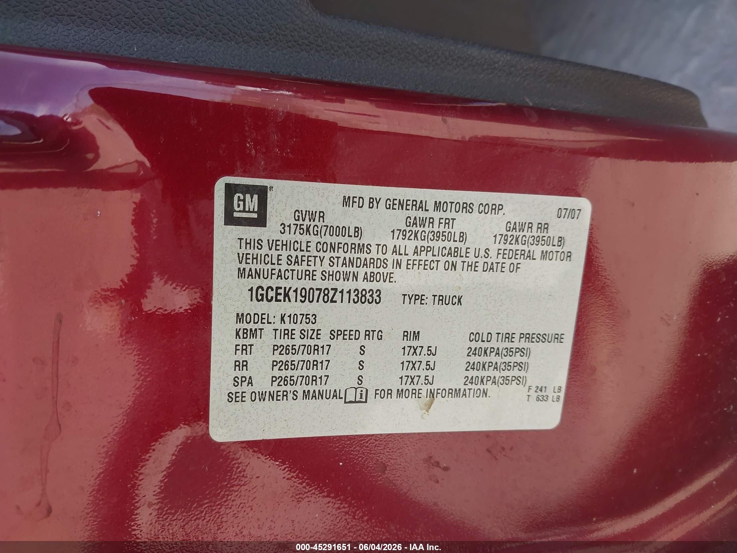 2008 Chevrolet Silverado 1500 Lt1 Красный vin: 1GCEK19078Z113833