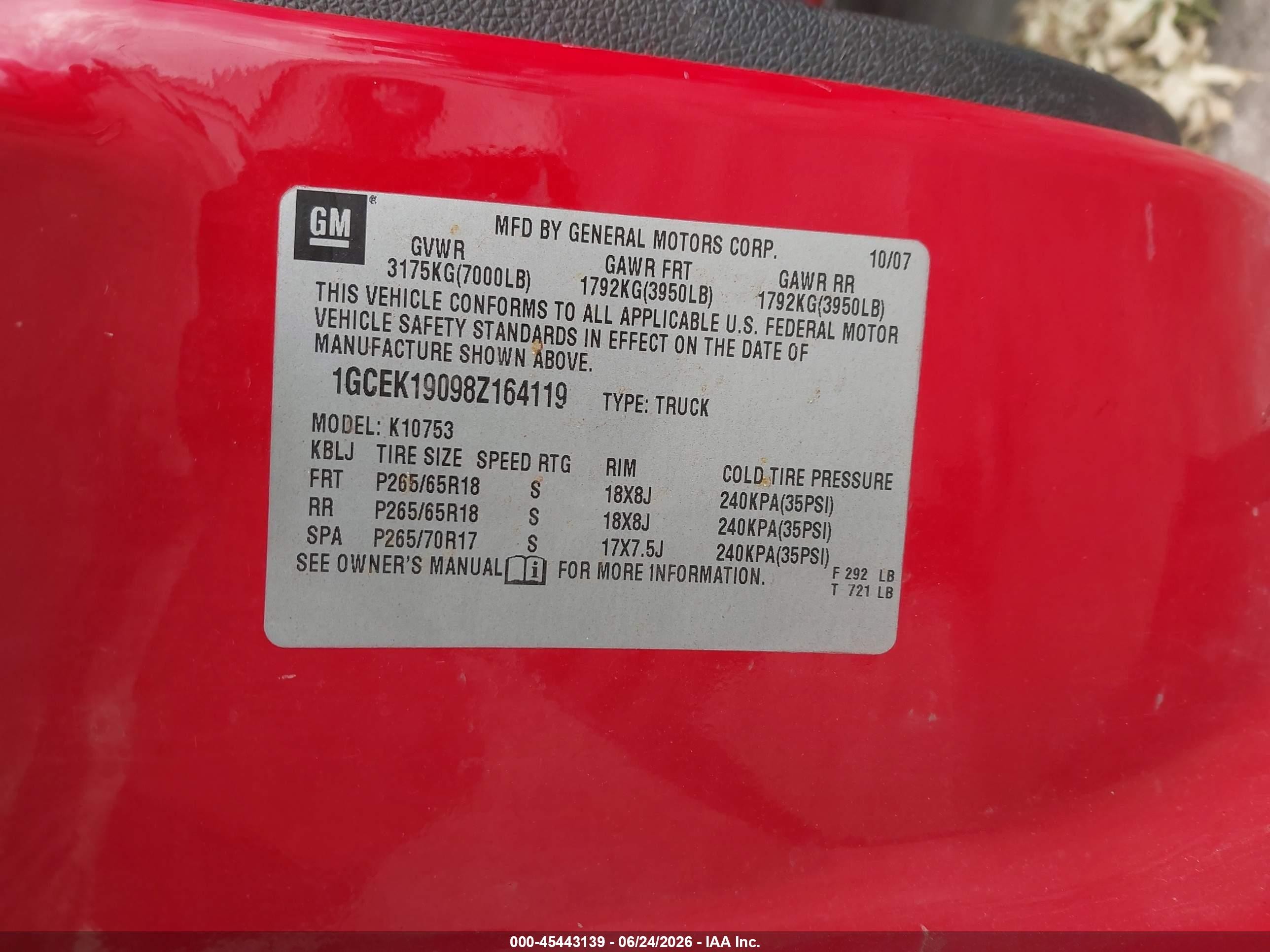2008 Chevrolet Silverado 1500 Ltz Red vin: 1GCEK19098Z164119