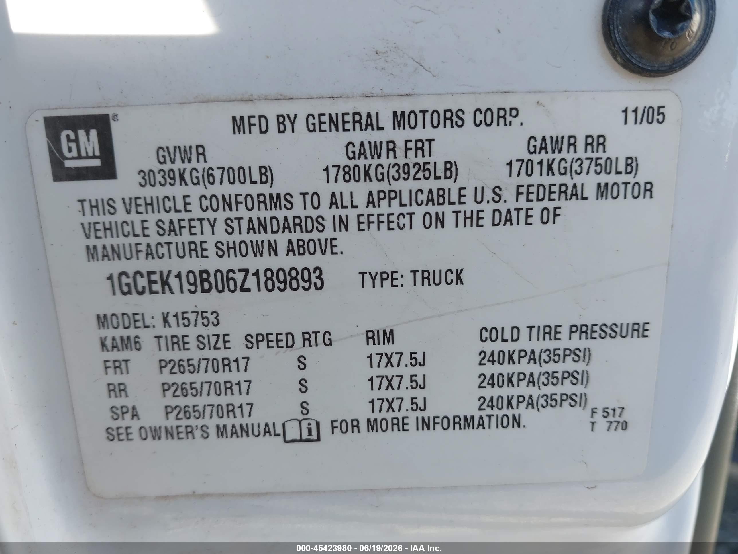 2006 Chevrolet Silverado 1500 Lt2 White vin: 1GCEK19B06Z189893