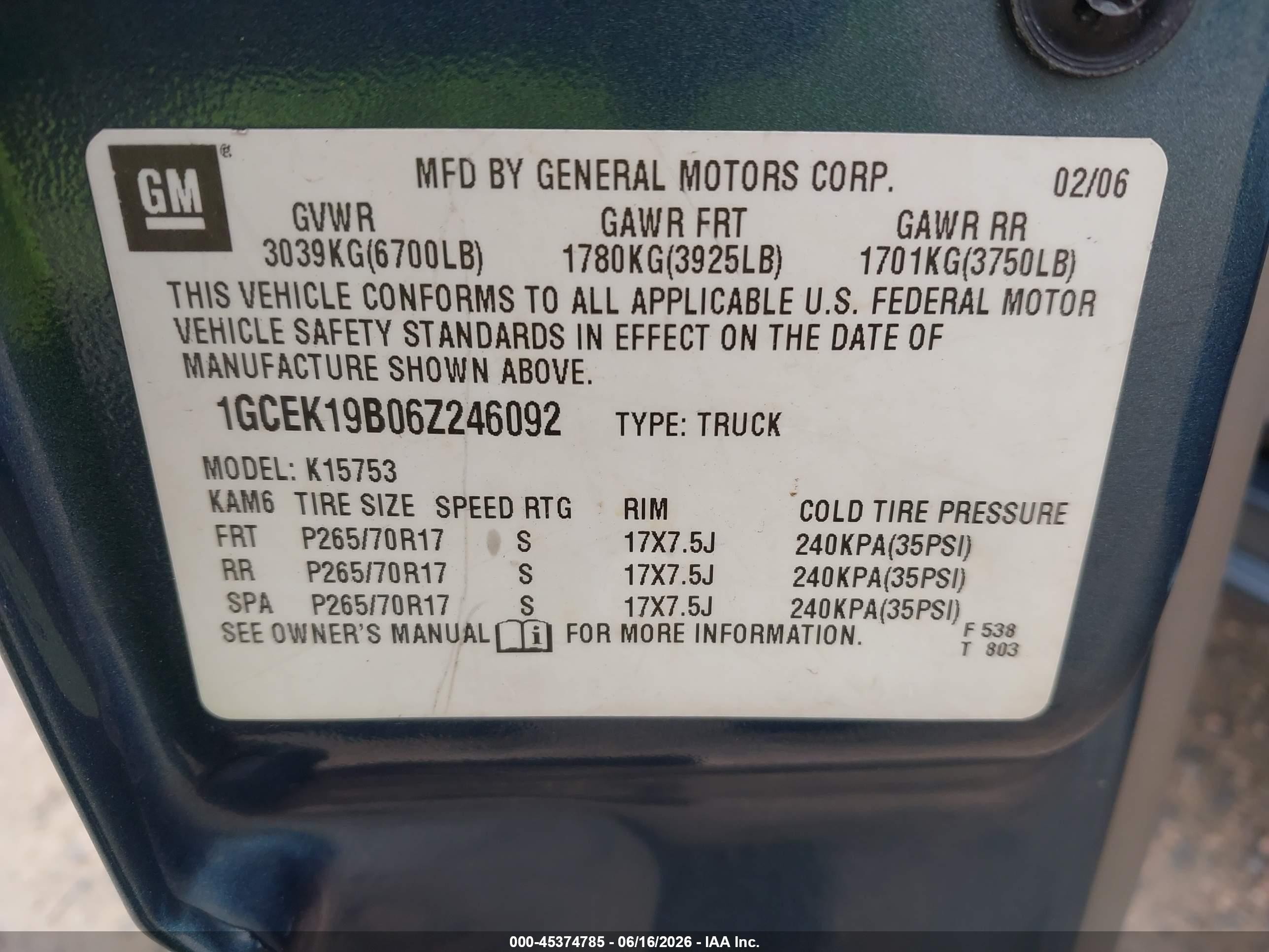2006 Chevrolet Silverado 1500 Lt3 Blue vin: 1GCEK19B06Z246092