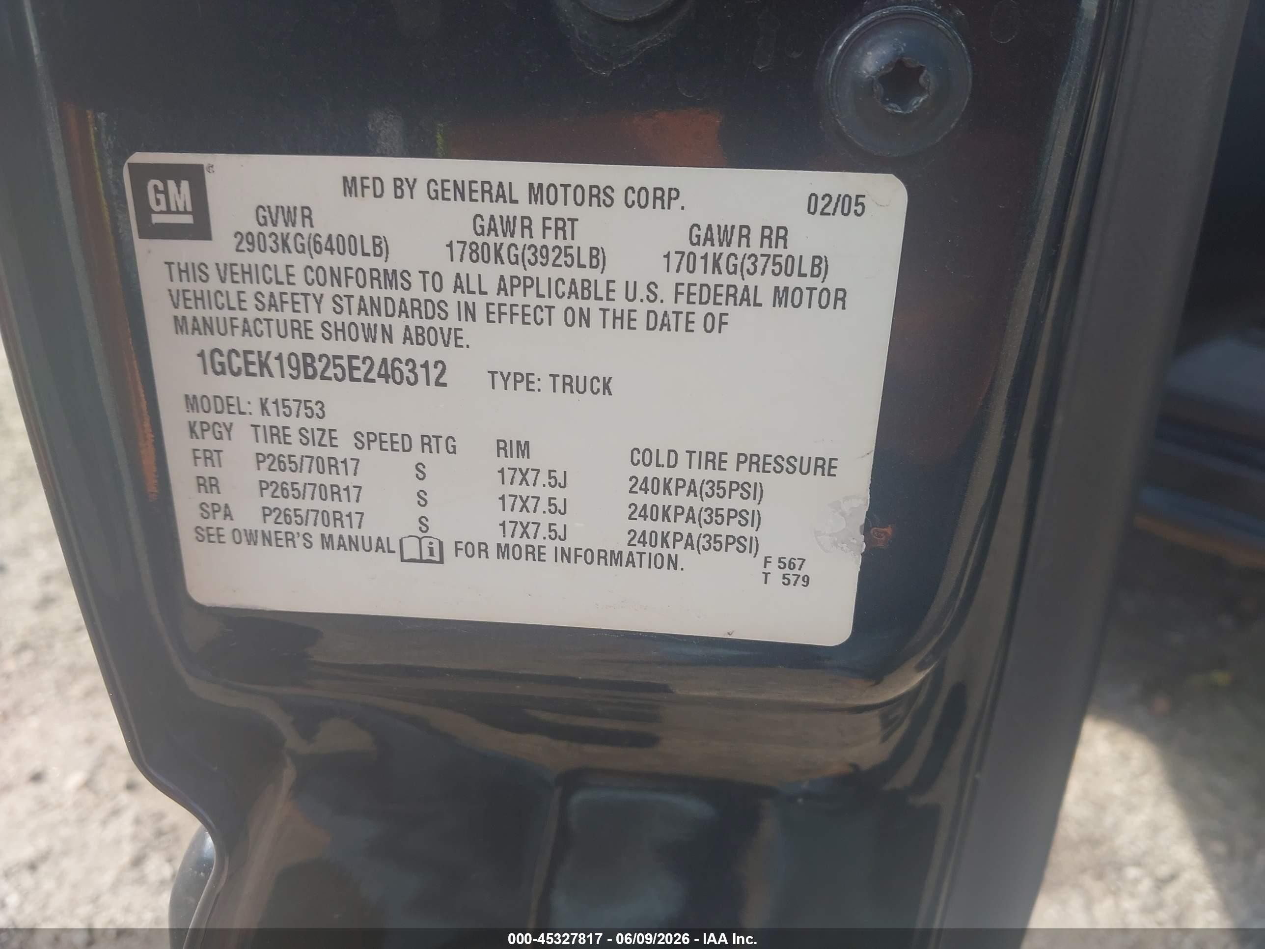 2005 Chevrolet Silverado 1500 Z71 Black vin: 1GCEK19B25E246312