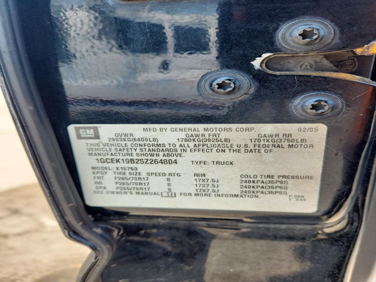 2005 Chevrolet Silverado K1500 Black vin: 1GCEK19B25Z264804