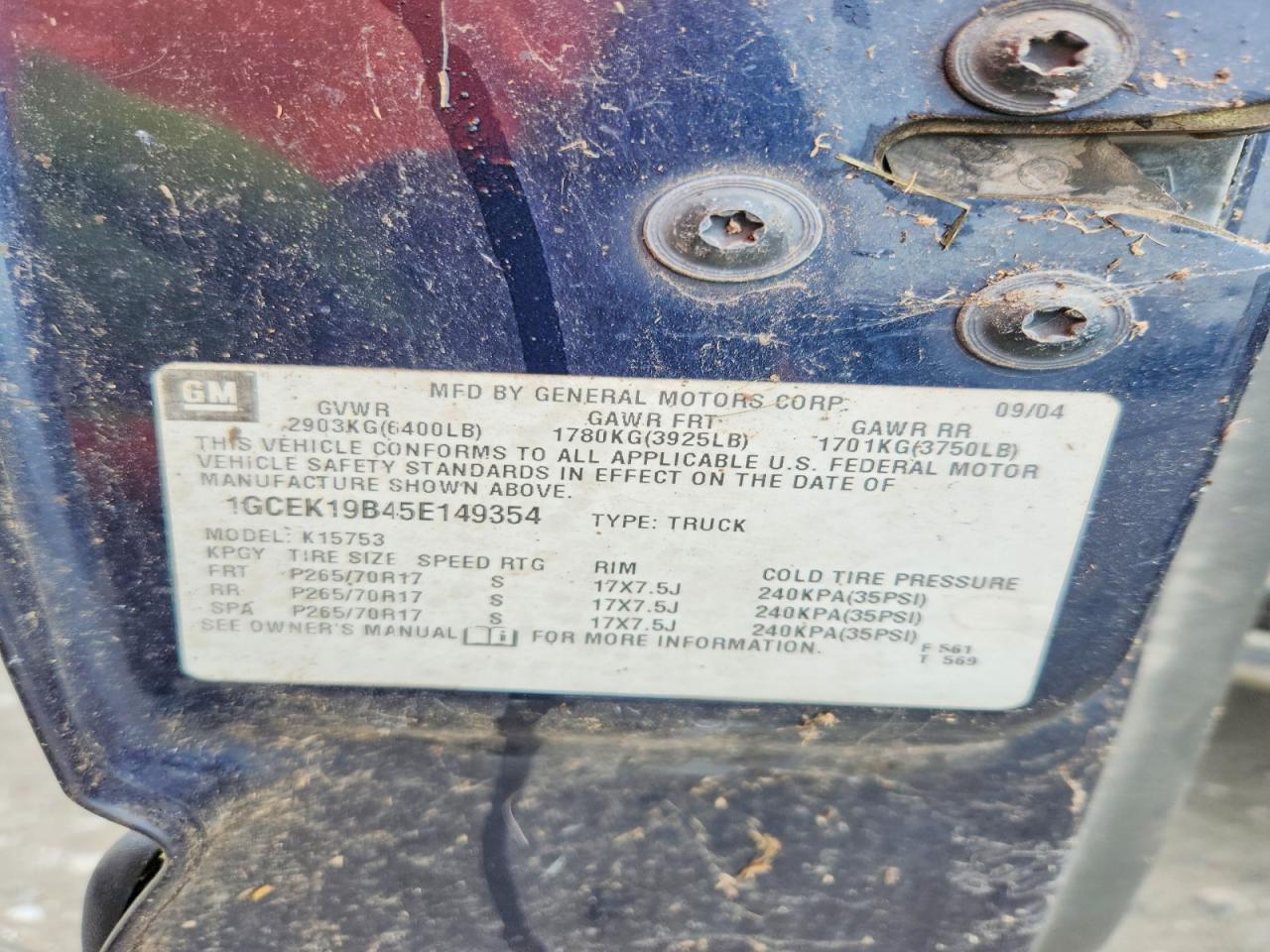 2005 Chevrolet Silverado K1500 Blue vin: 1GCEK19B45E149354