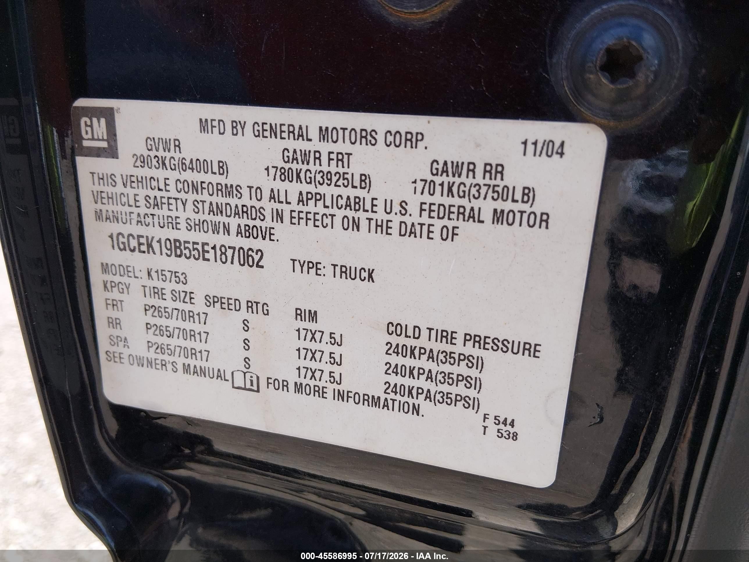 2005 Chevrolet Silverado 1500 Lt Black vin: 1GCEK19B55E187062