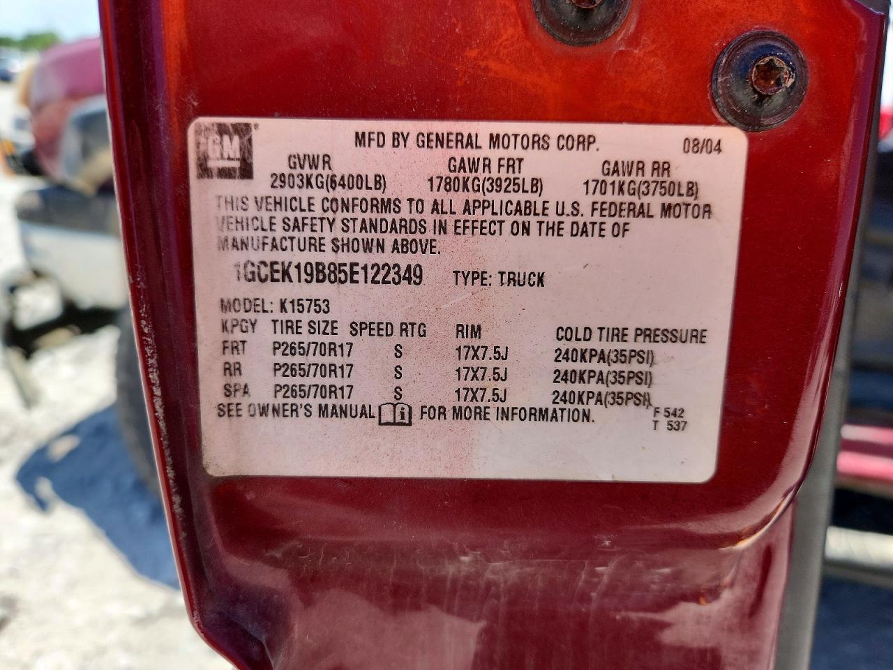 2005 Chevrolet Silverado K1500 Maroon vin: 1GCEK19B85E122349