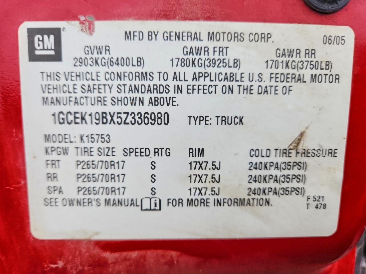 2005 Chevrolet Silverado K1500 Red vin: 1GCEK19BX5Z336980